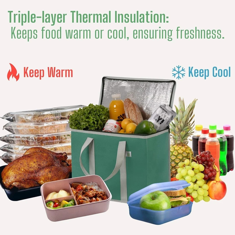 2 Pack Cooler Bag and Insulated Grocery Bags for Food Delivery, Collapsible Cool