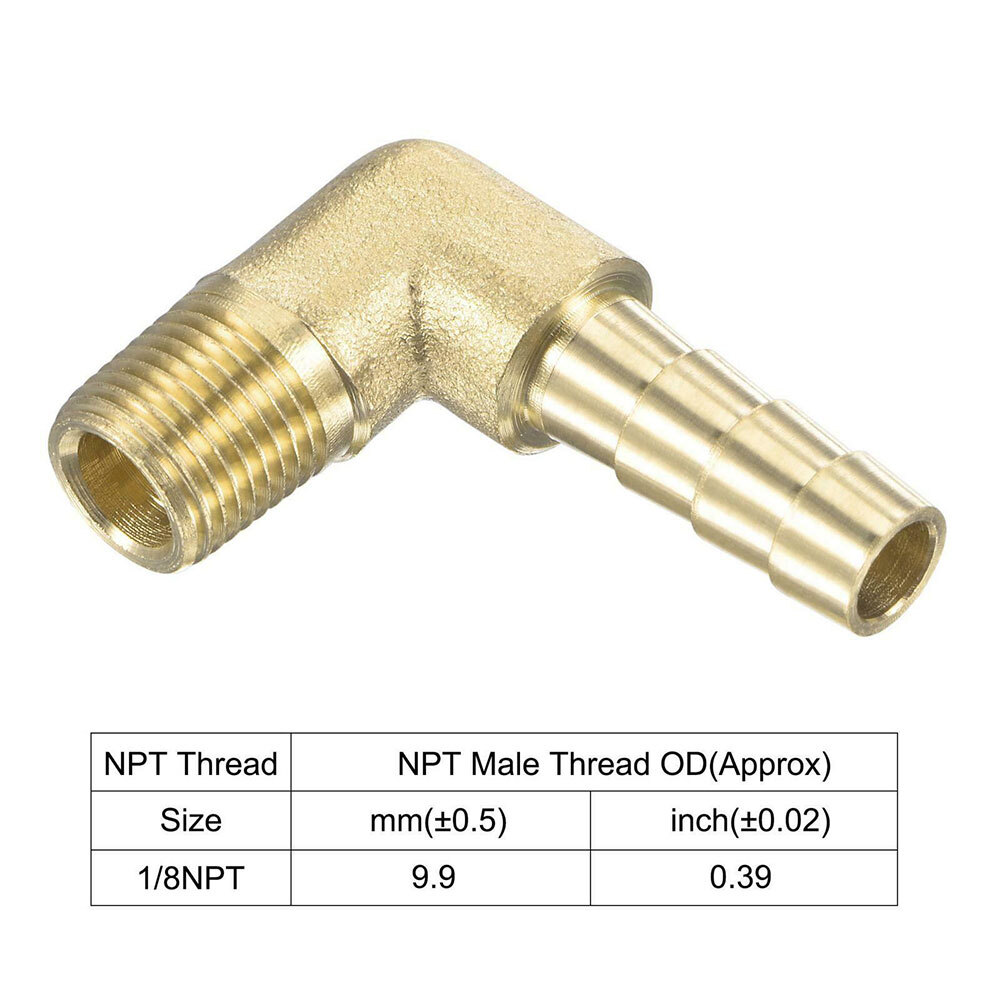 4PCS 90 Degree Elbow Brass Hose Barb Fitting -1/4 Barb to 1/8 Male NPT Adapter