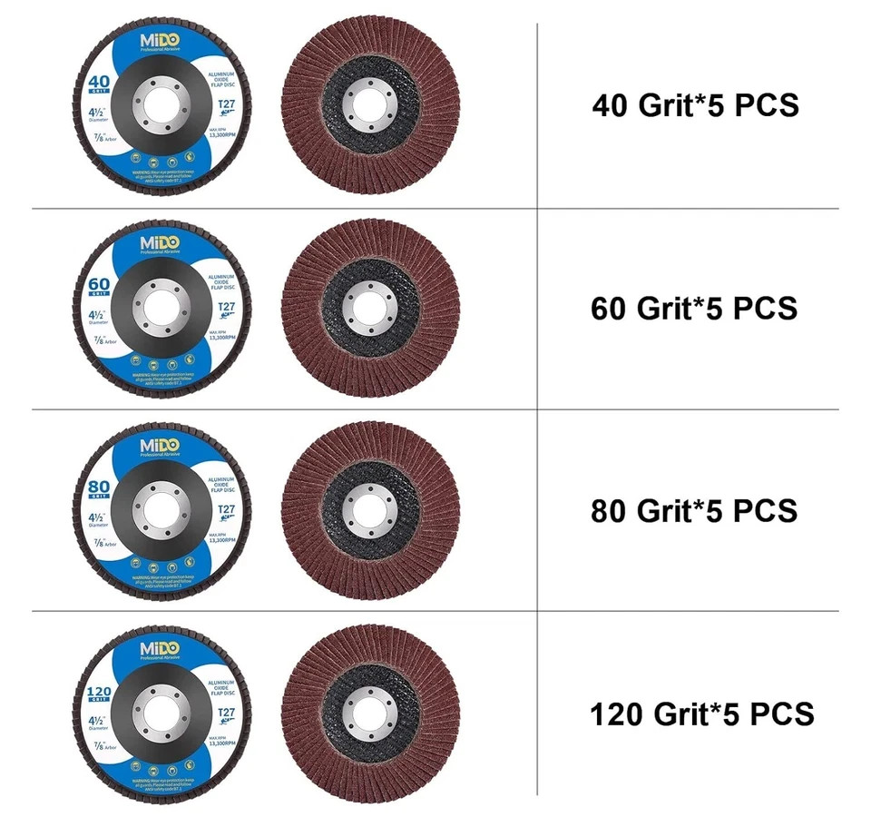 20 Pack Flap Discs 4 1/2 inch Grinding Wheel T27 Flapper Wheel for Die Angle US