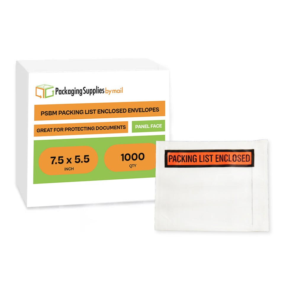 Packing List Enclosed Pouches, 7.5″x5.5″, Panel Face, Self-Adhesive, 1000 Pack