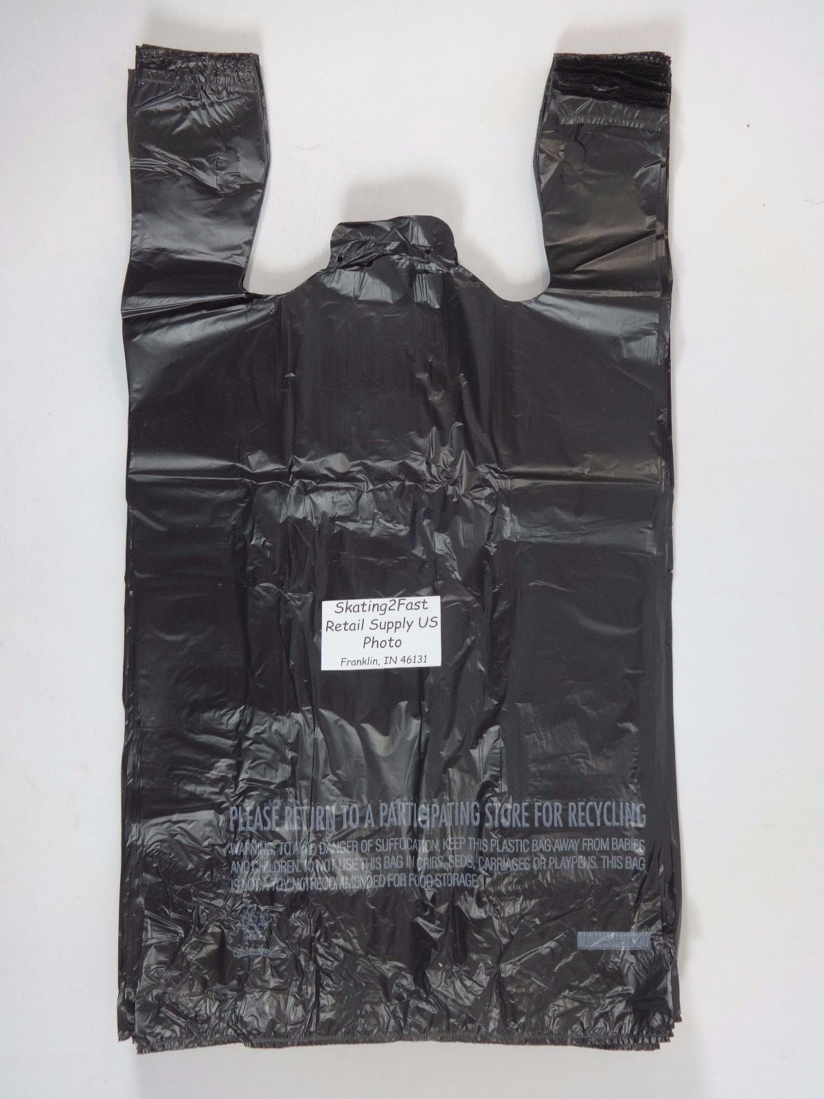 100 Qty. Plastic T-Shirt Shopping Bags 1/6 Black with Handles 11.5″ x 6.5″ x 22″