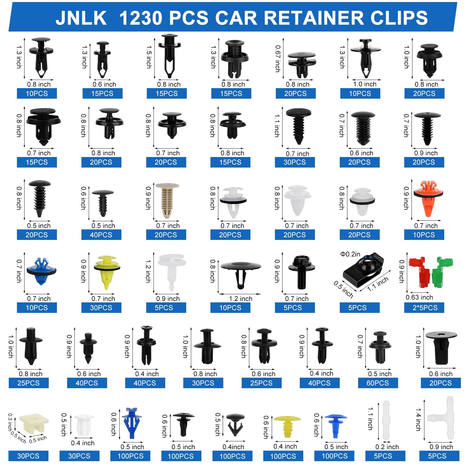 1240PCS Car Retainer Auto Fasteners Body Plastic Trim Clips Pin Rivet Bumper Kit