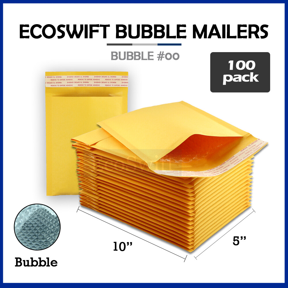 100 #00 5×10 ECOSWIFT KRAFT BUBBLE MAILERS PADDED ENVELOPES #00
