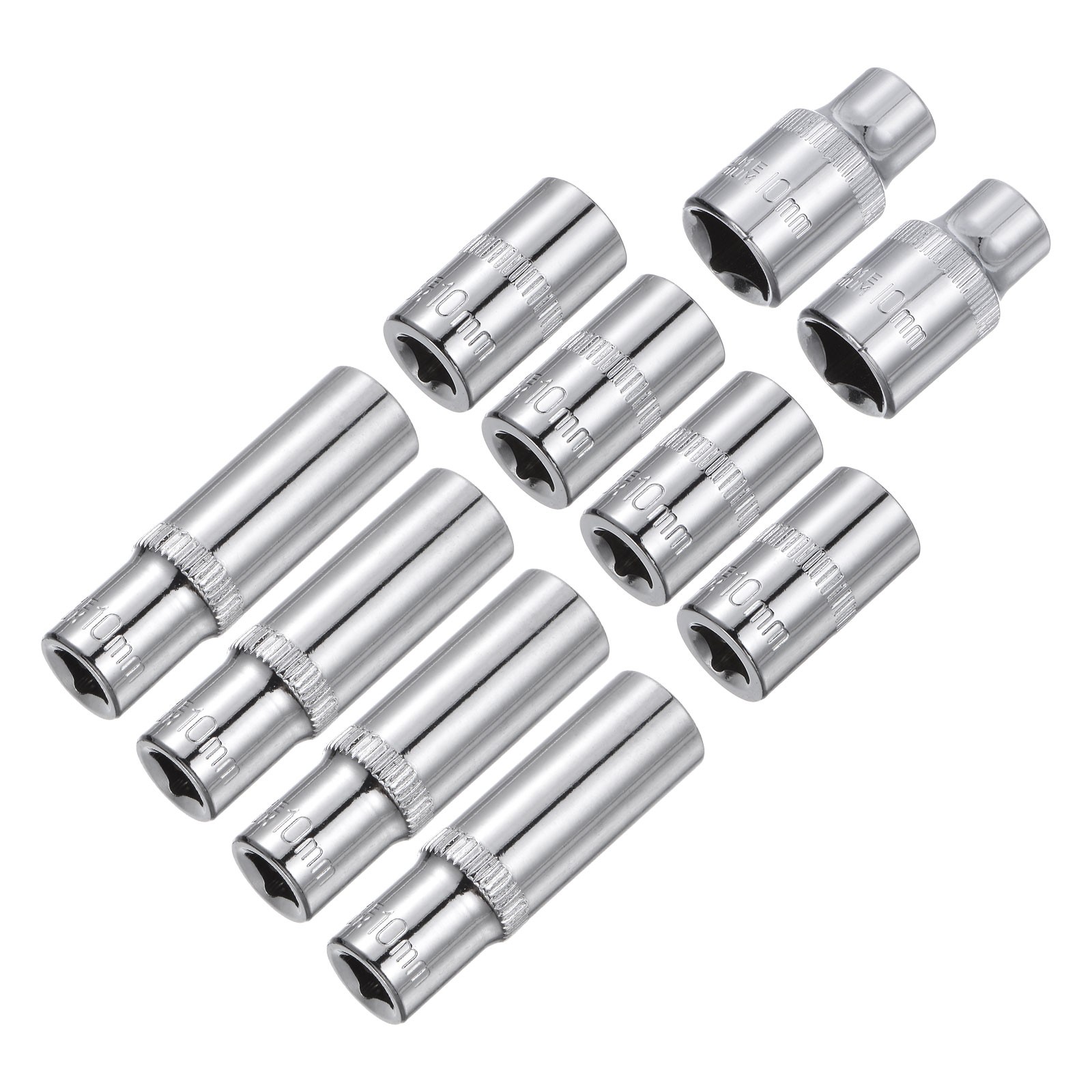 10pcs 6-Point Shallow Socket 10mm 3/8 1/4″ Drive Cr-V Deep Shallow Socket