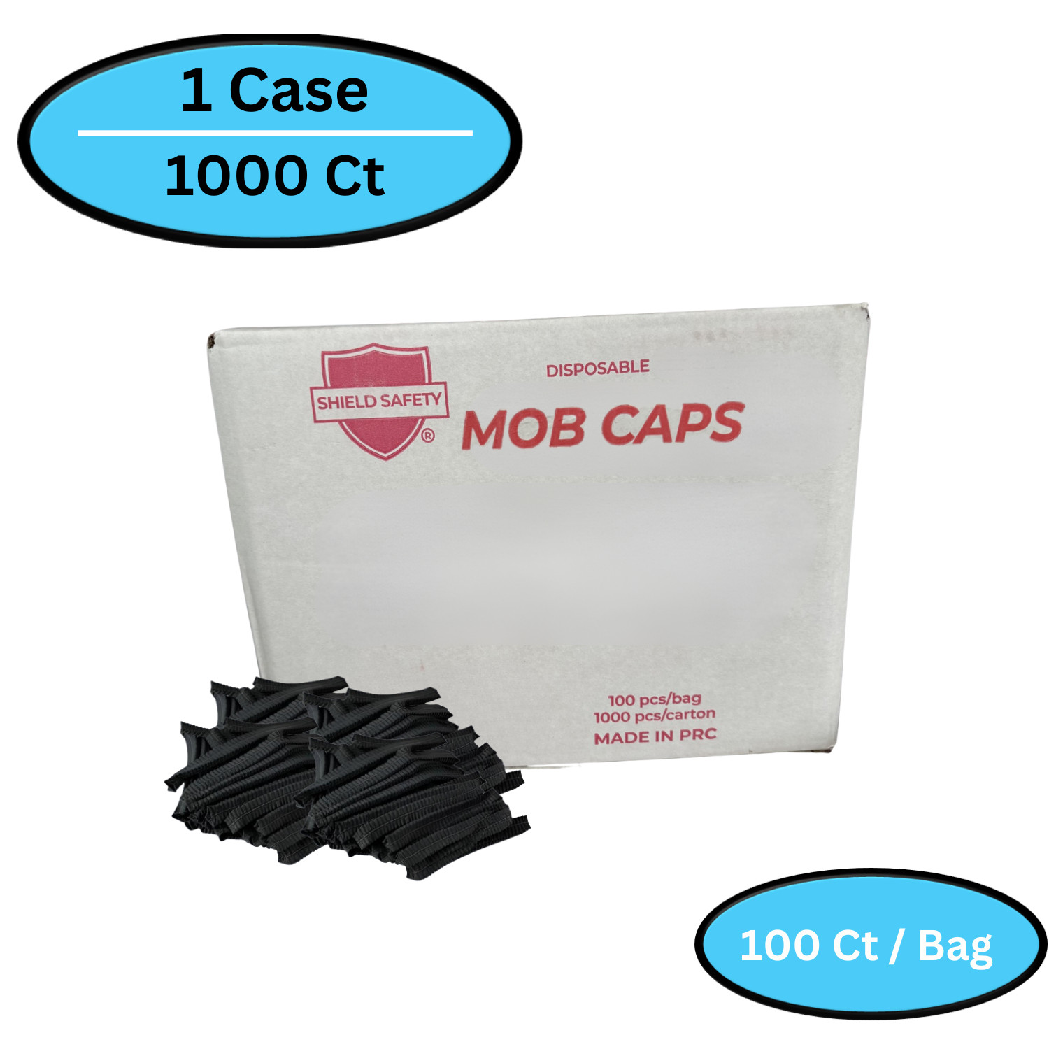 21″ Polypropylene Black Hair Mob Cap Latex Free, (1000 Pieces)