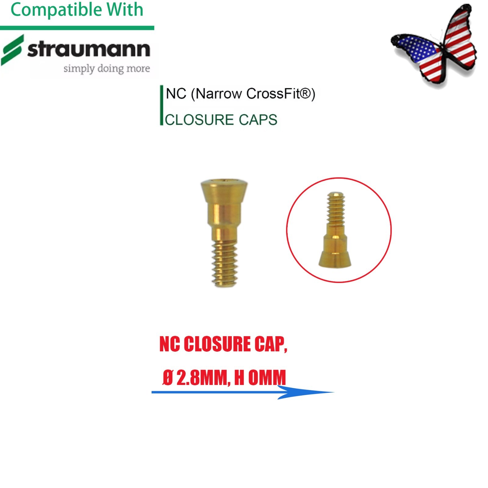 NC Titanium Healing Abutment & Closure Cap Fit Straumann ITI BLT Narrow CrossFit