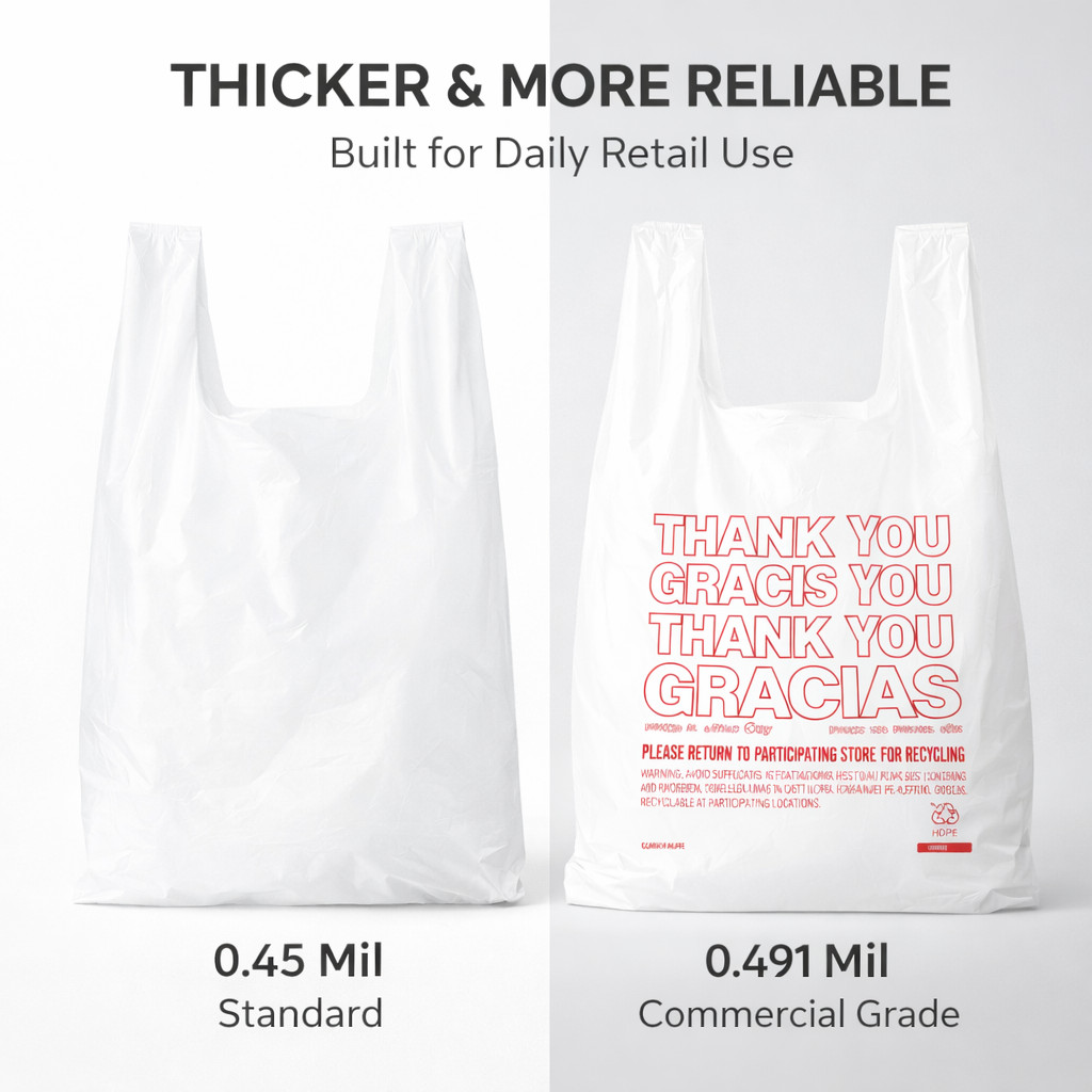 Bags 1/6 Large 21 x 6.5 x 11.5 THANK YOU T-Shirt Plastic Grocery Shopping Bags