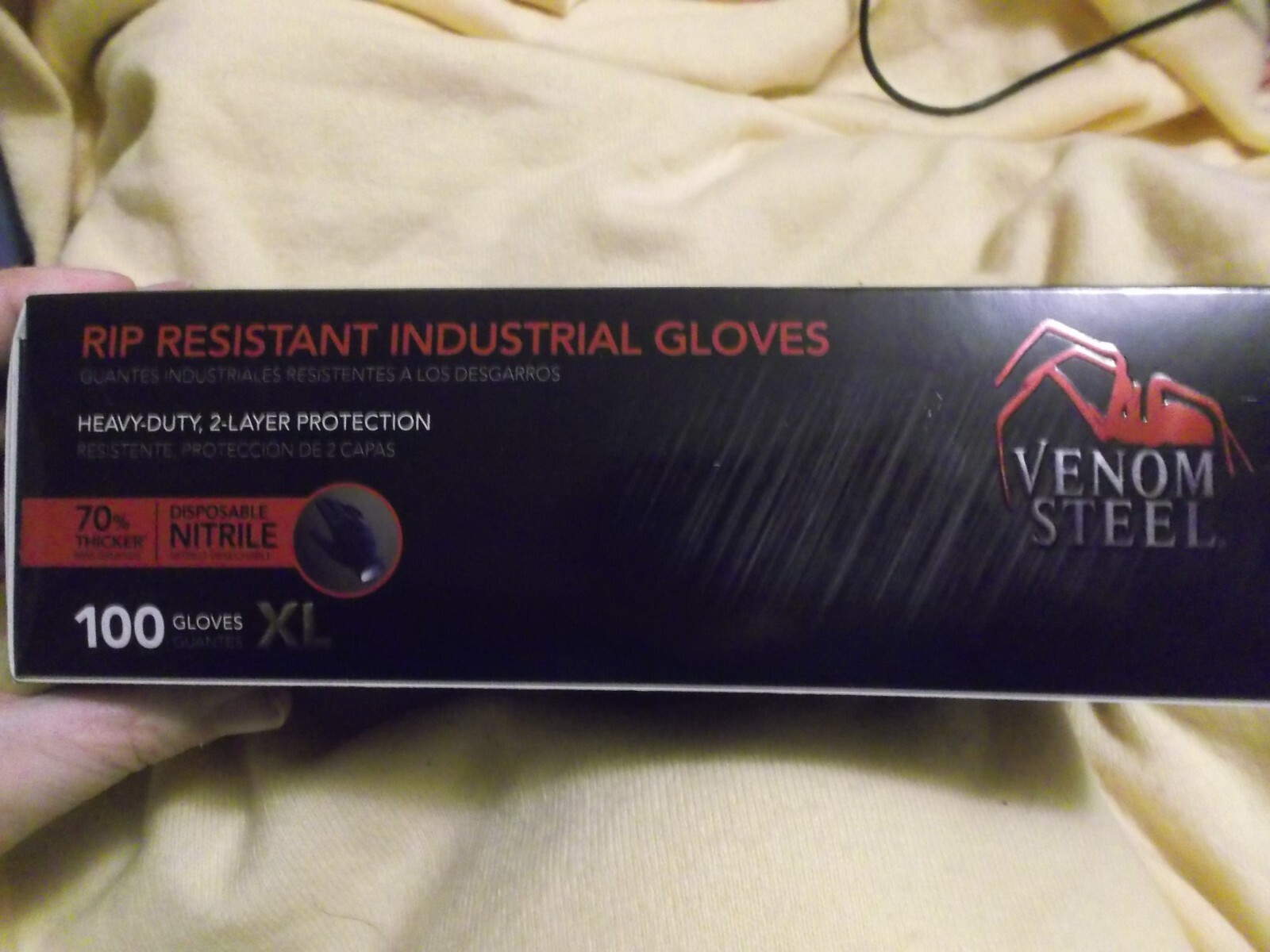 New Box of 100 Venom Steel Black Nitrile Safety Gloves-Sz XL