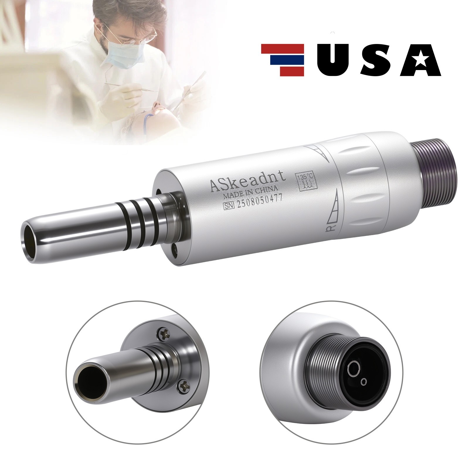 ASkeadnt Dental Slow Low Speed Air Motor Handpiece Internal Water Spray 2 Holes