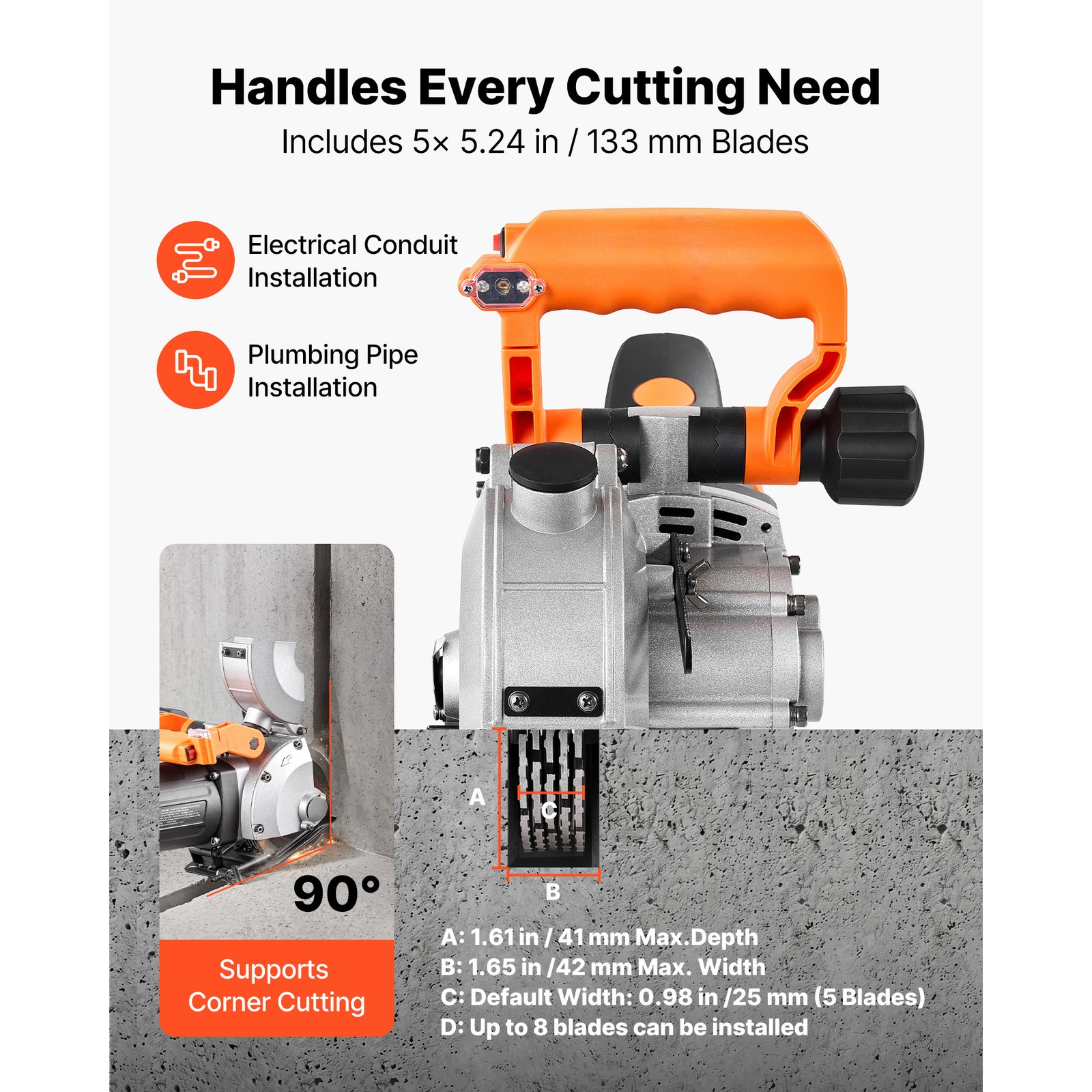 Uimoso Electric Wall Chaser 4800W Groove Cutter Machine with 6800RPM and Guide
