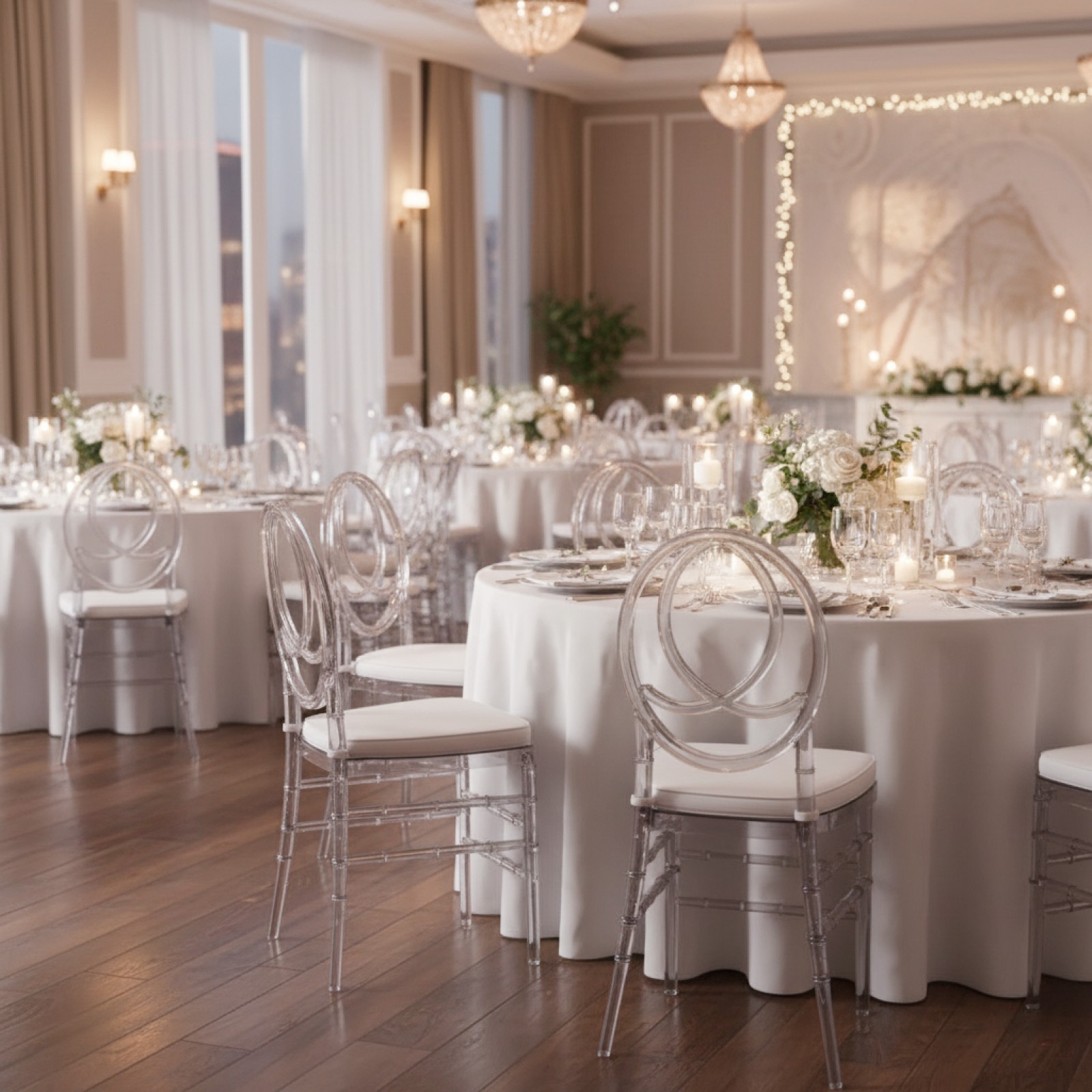 Set of 3 Crystal Clear Acrylic Chiavari Wedding Chairs with Cushions for Event