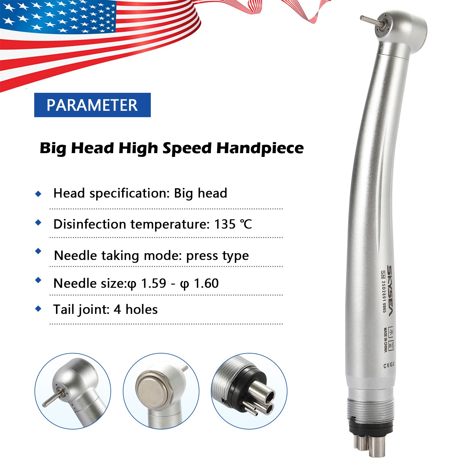SKYSEA Dental High Fast Speed Turbine Handpiece Big Head 4 Hole Single Spray