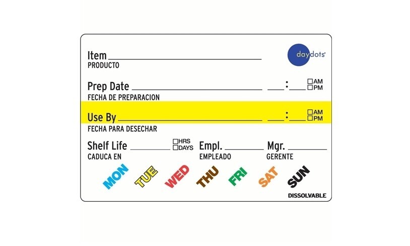 Ecolab Dissolvable Paper Daydots Universal Food Rotation Labels 2″ x 3″ 500 Pack