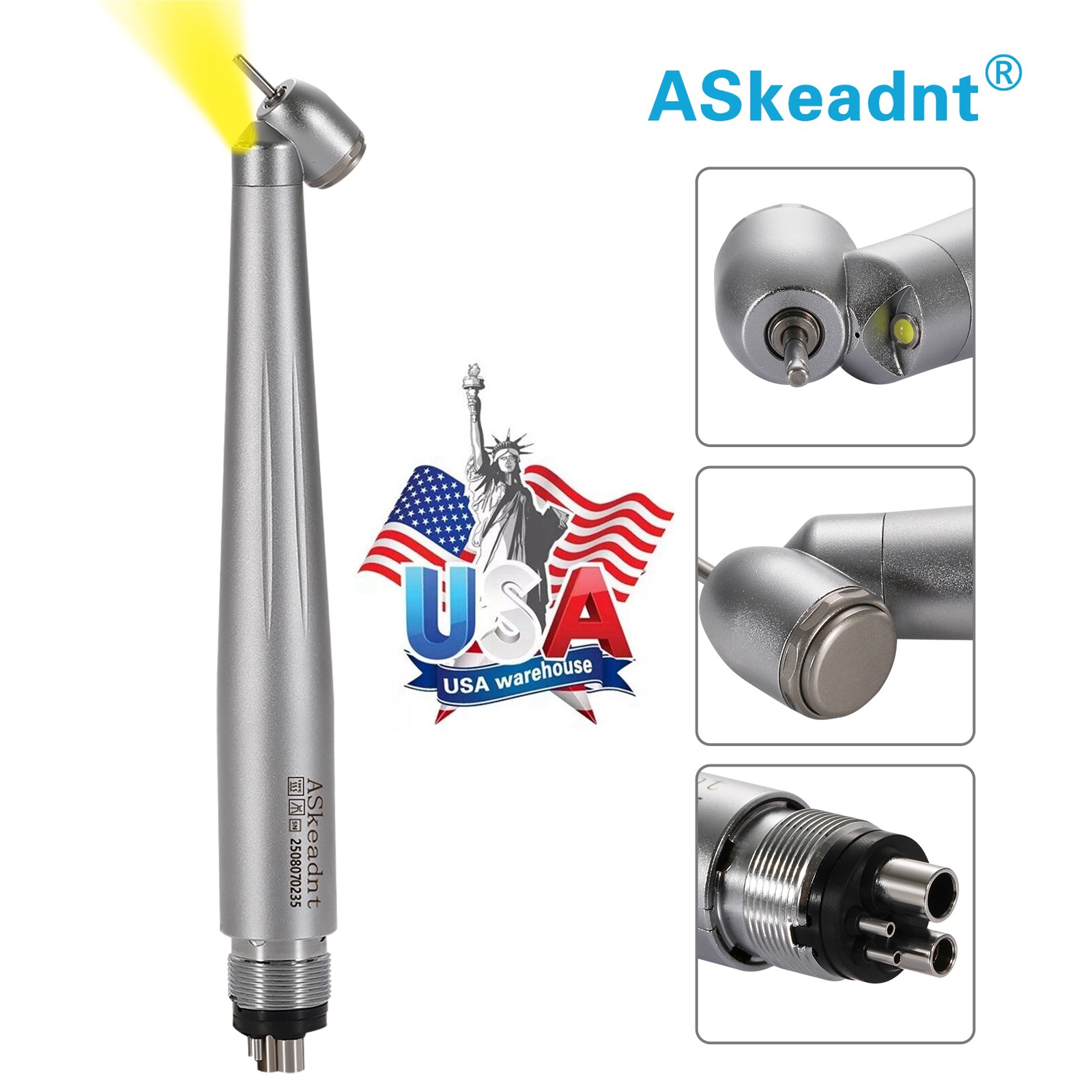 Dental 45 Degree 45° Angle LED E-generator High Speed Handpiece 4 holes ASkeadnt