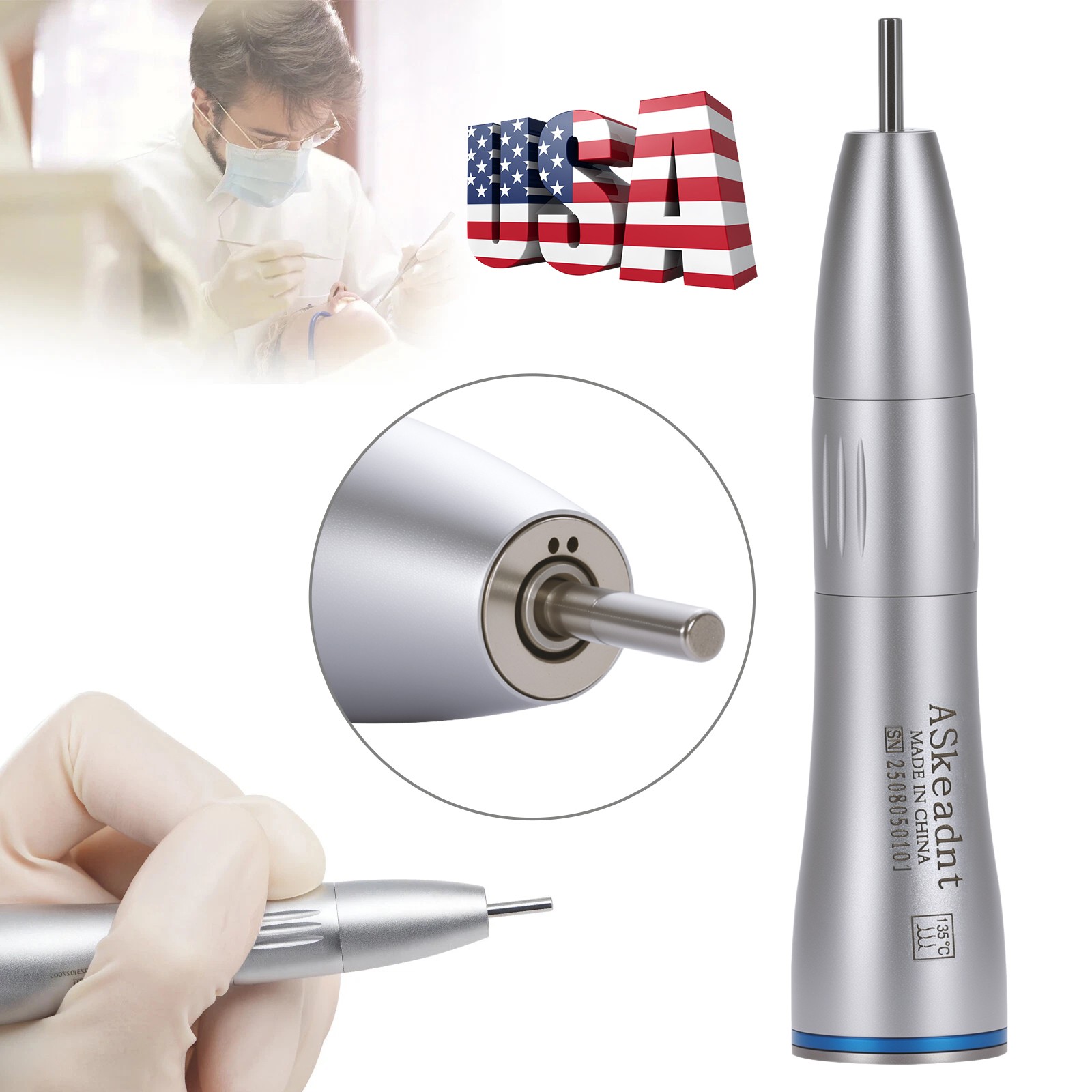 1-10 Dental Internal Water Spray Straight Nosecone Low Speed Handpiece ASkeadnt