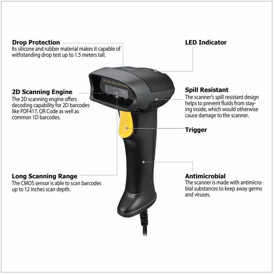 Adesso NuScan 2500TU Spill Resistant Antimicrobial 2D Scanner