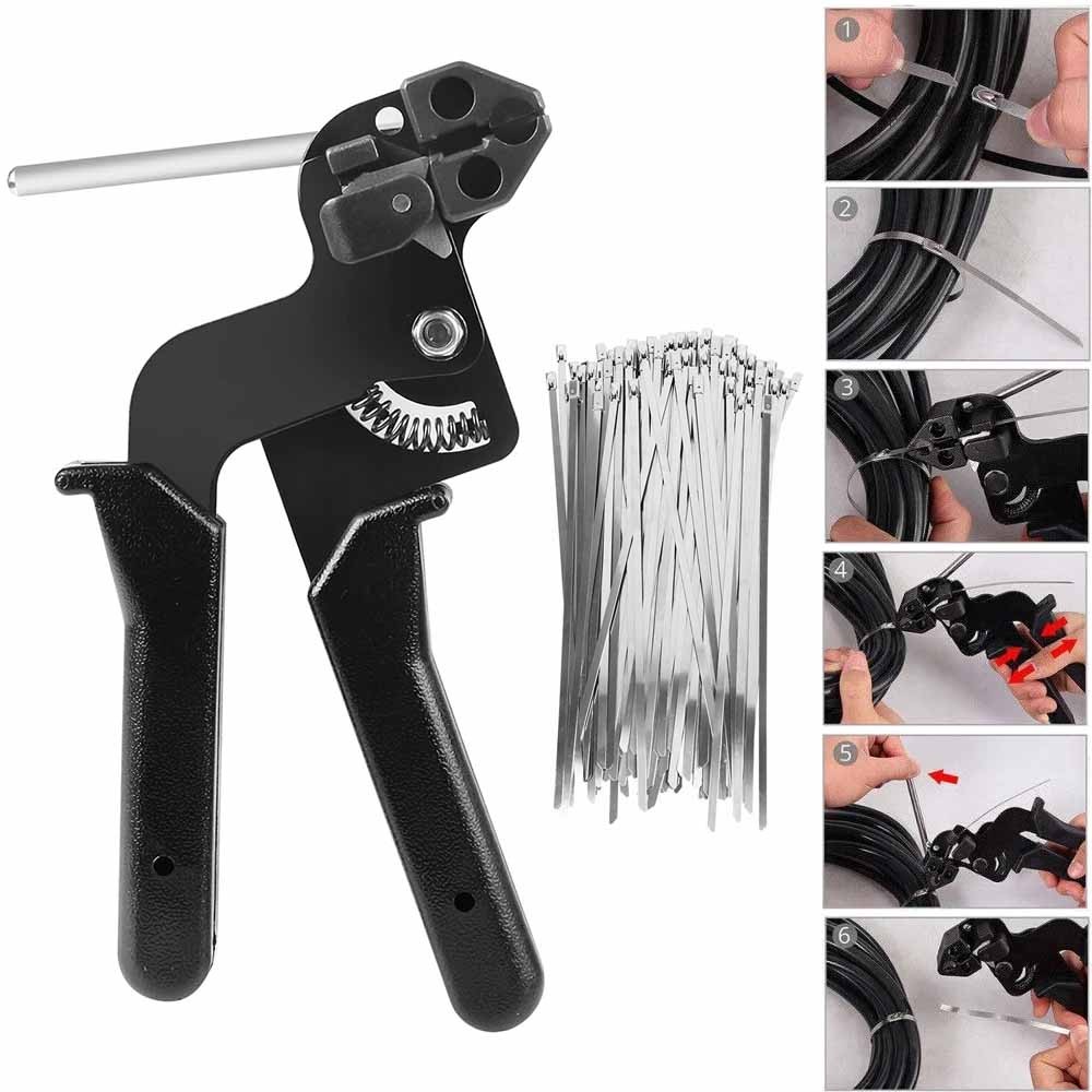 200pcs Metal Zip Ties with Stainless Steel Cable Tie Gun Special Tool For Silver