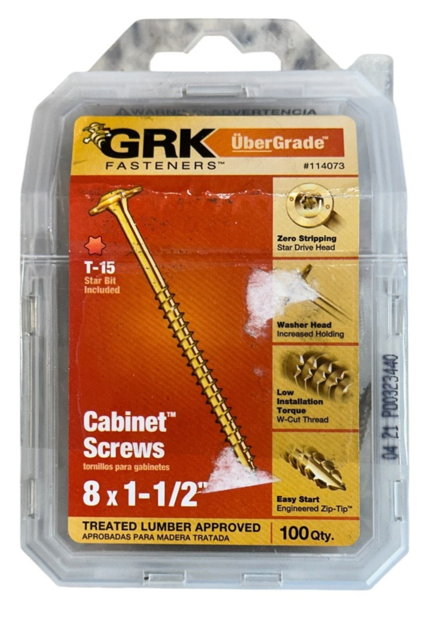 GRK Fasteners 100ct #8 x 1-1/2″ CABINET Washered Screws – #114073