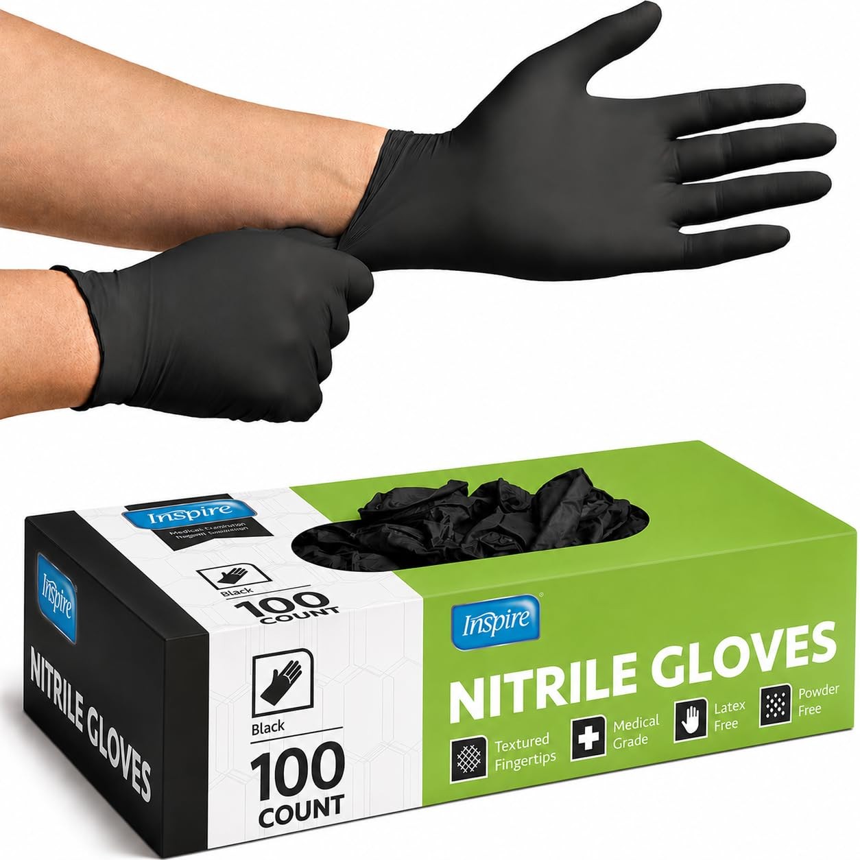 Inspire Black Nitrile Disposable Gloves | 4.5 Medium, Blue