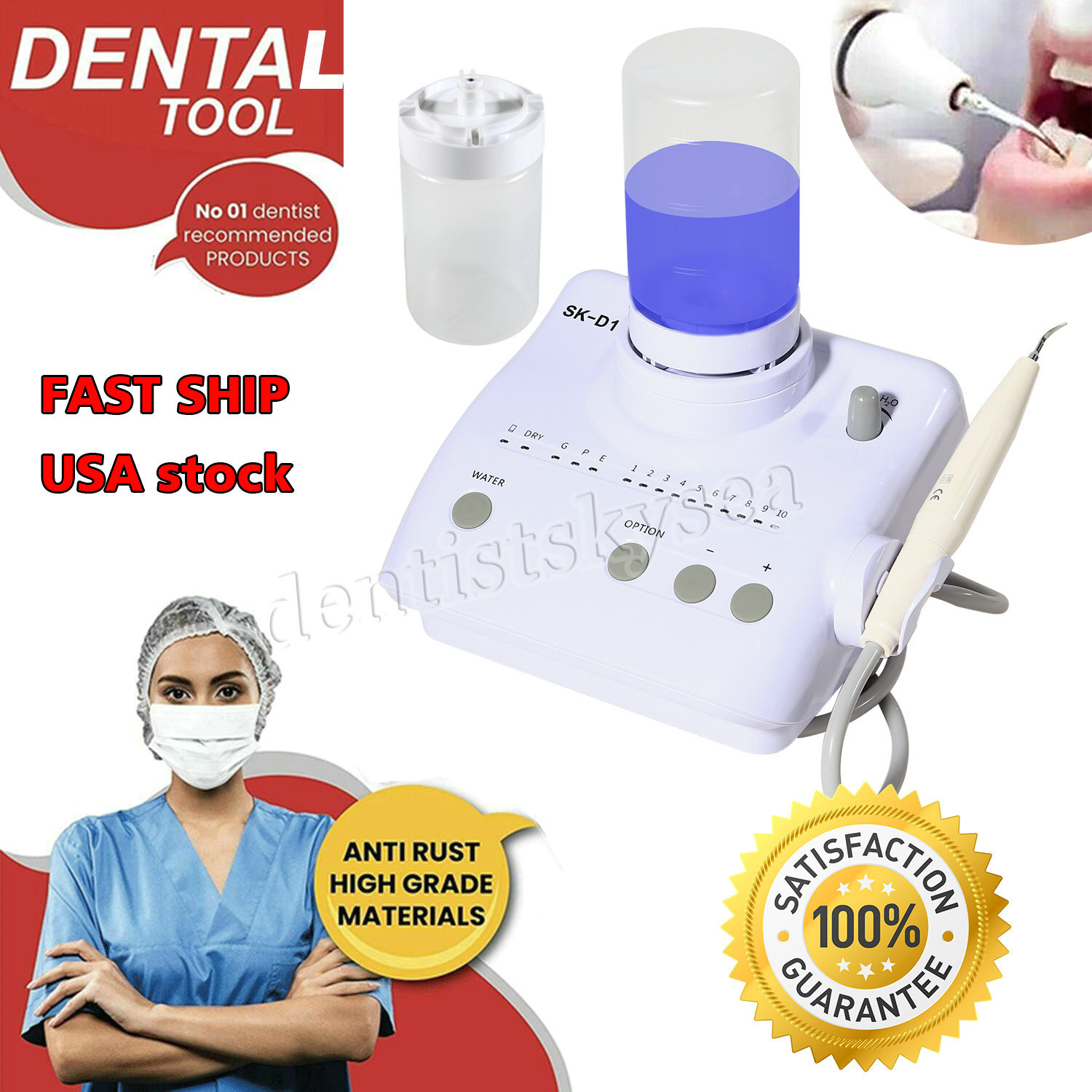 Dental Ultrasonic Scaler Machine 2 Bottles Handpiece Tips Fit DTE Satelec SK-D1