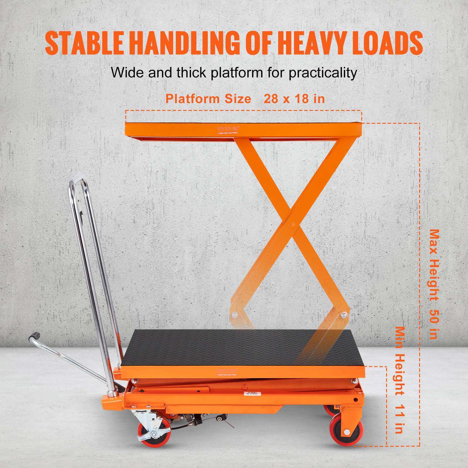 VEVOR Hydraulic Lift Table Cart 330 lbs Manual Double Scissor Lift Table 50″