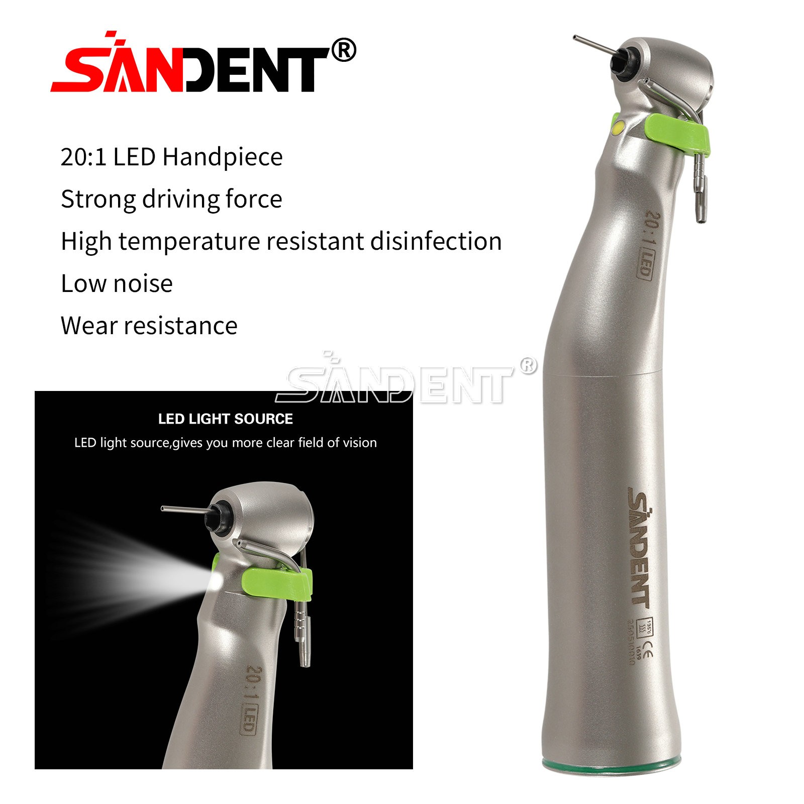 20:1 Dental LED Implant Contra Angle Handpiece for W H Surgical Motor