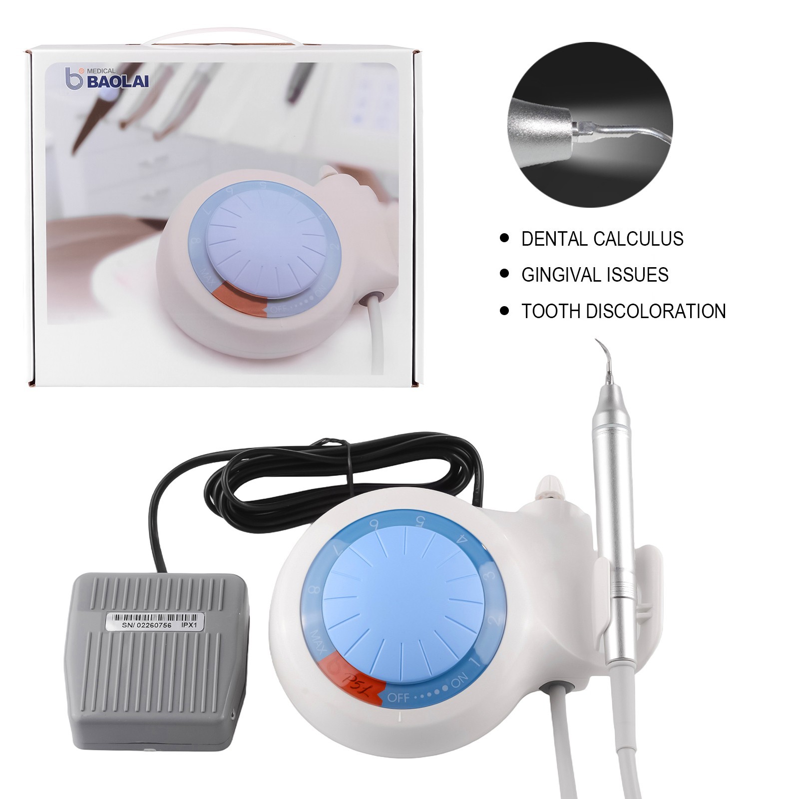 Baolai P5L Dental Ultrasonic Scaler with L3 LED Detachable Handpiece and 6 Tips