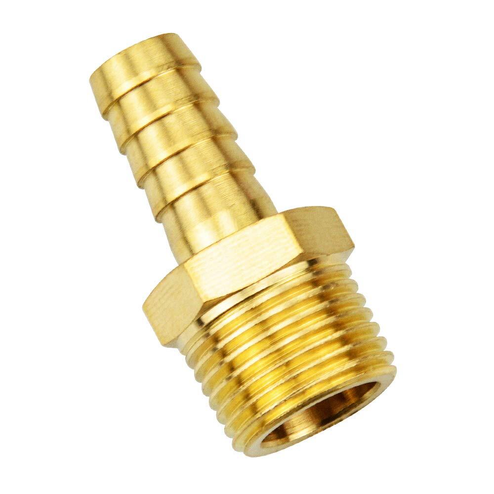 Brass Hose Barb Fitting -3/8 Inch Barb to 1/2 Inch Male NPT Adapter（Pack of 5）