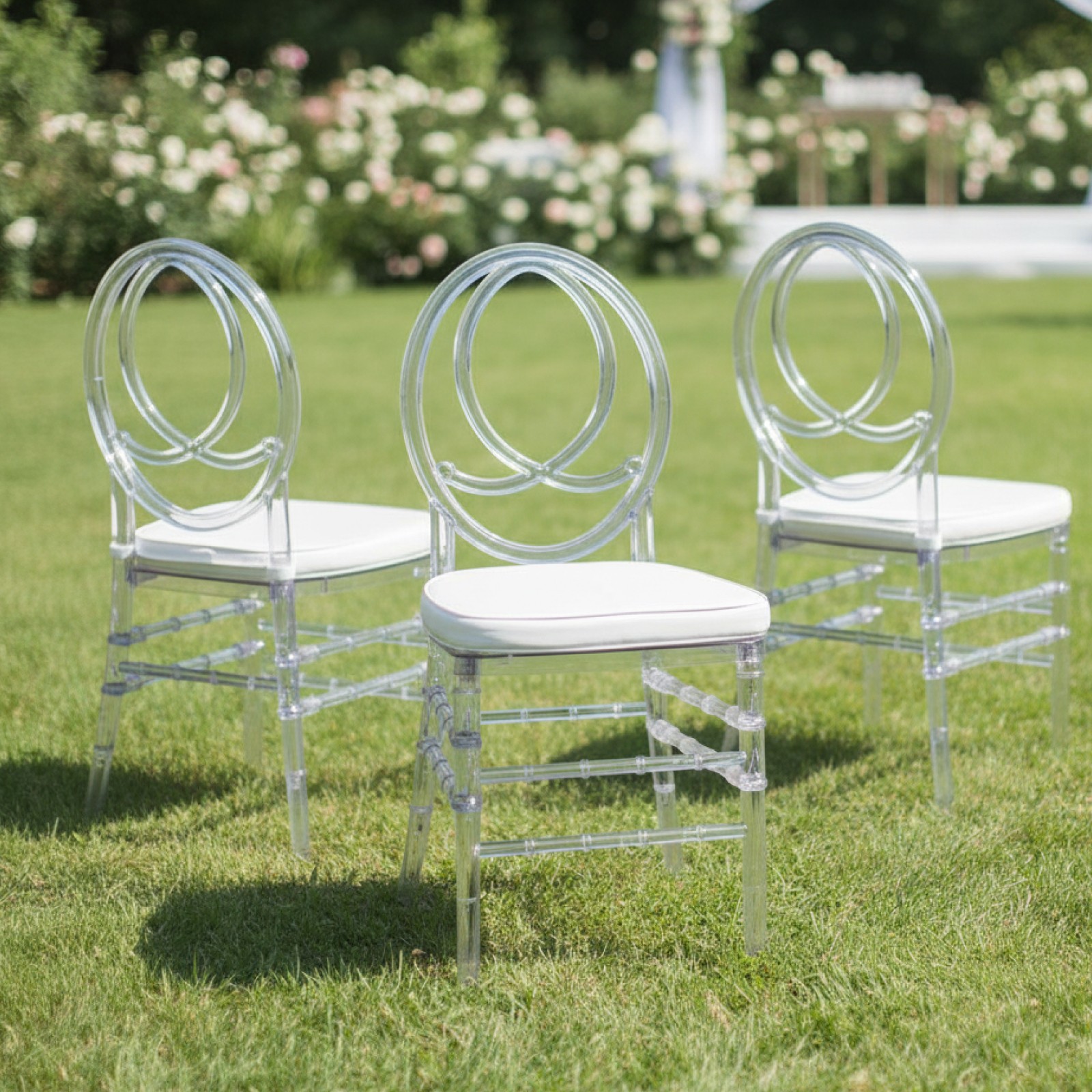 Set of 3 Crystal Clear Acrylic Chiavari Wedding Chairs with Cushions for Event