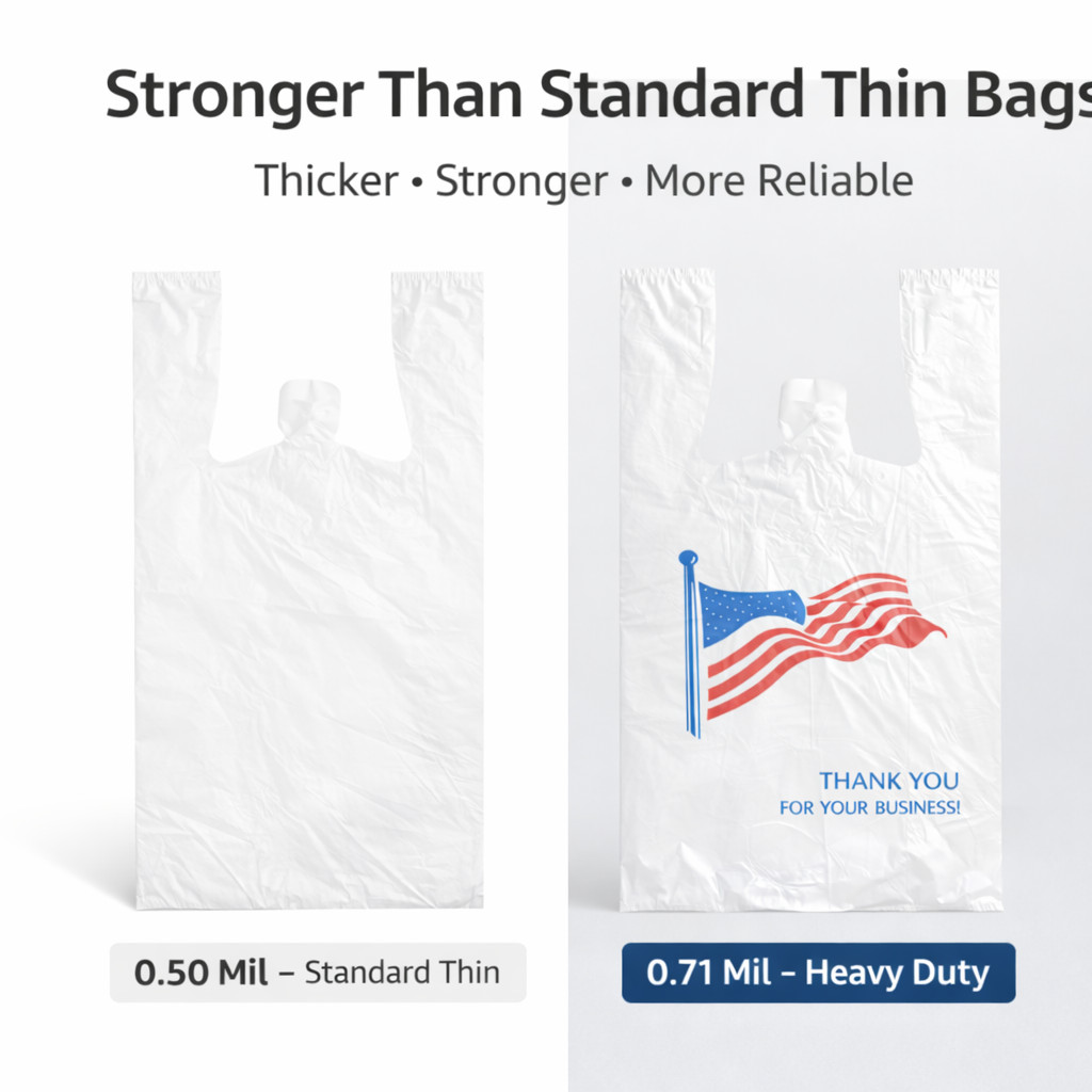 Bags 1/6 21 x 6.5 x 11.5 Heavy Duty .71 Mil White American Flag T-Shirt Plastic