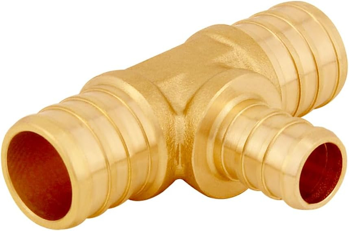 Uenede 8PCS LF Brass 3/4 to 1/2 to 3/4 Inch PEX Tee Reducer 3 Way Coupling Barb