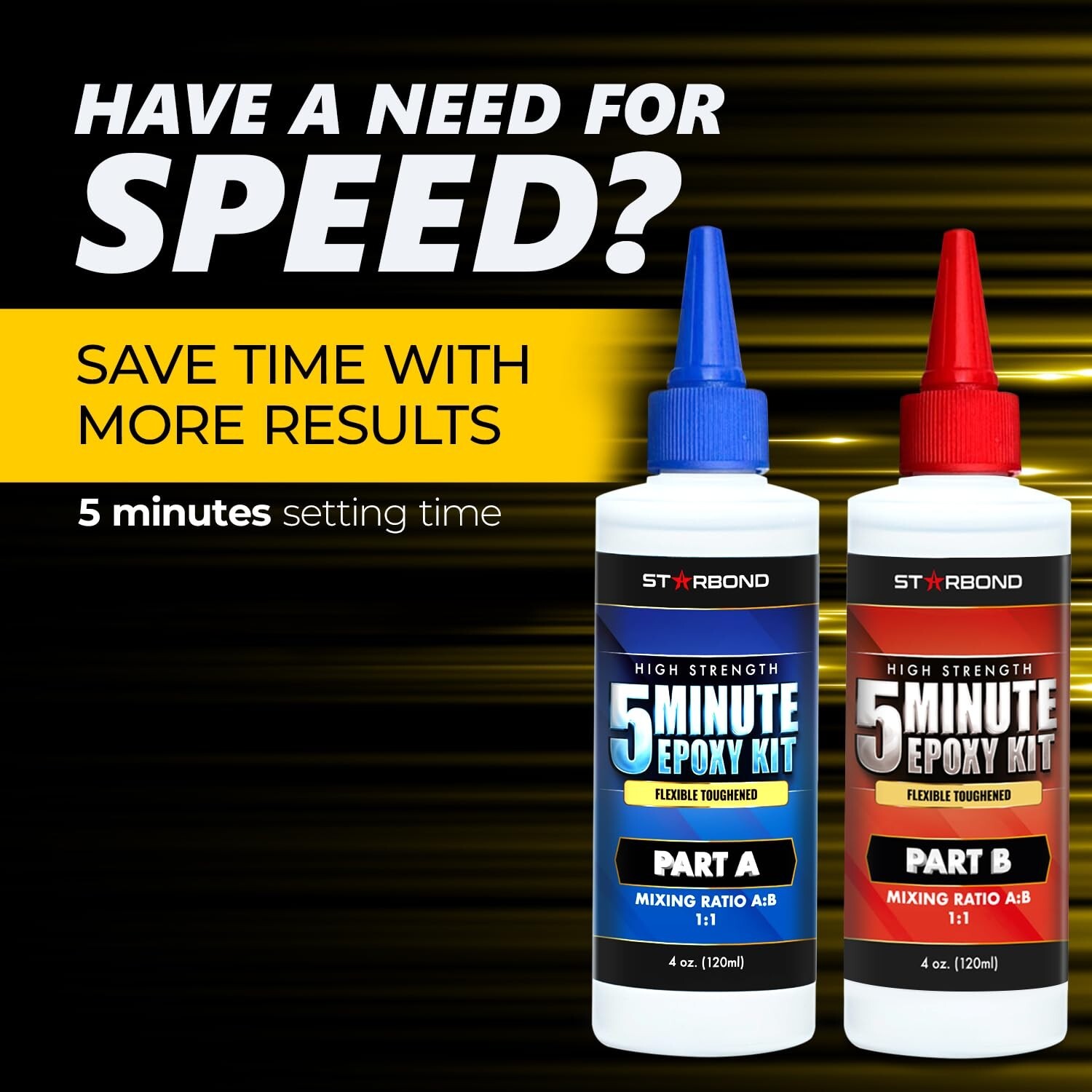 Starbond 5-Minute Epoxy Kit – Easy 1:1 Ratio, 8 oz. (4 oz. Part A, 4 oz. Part B)