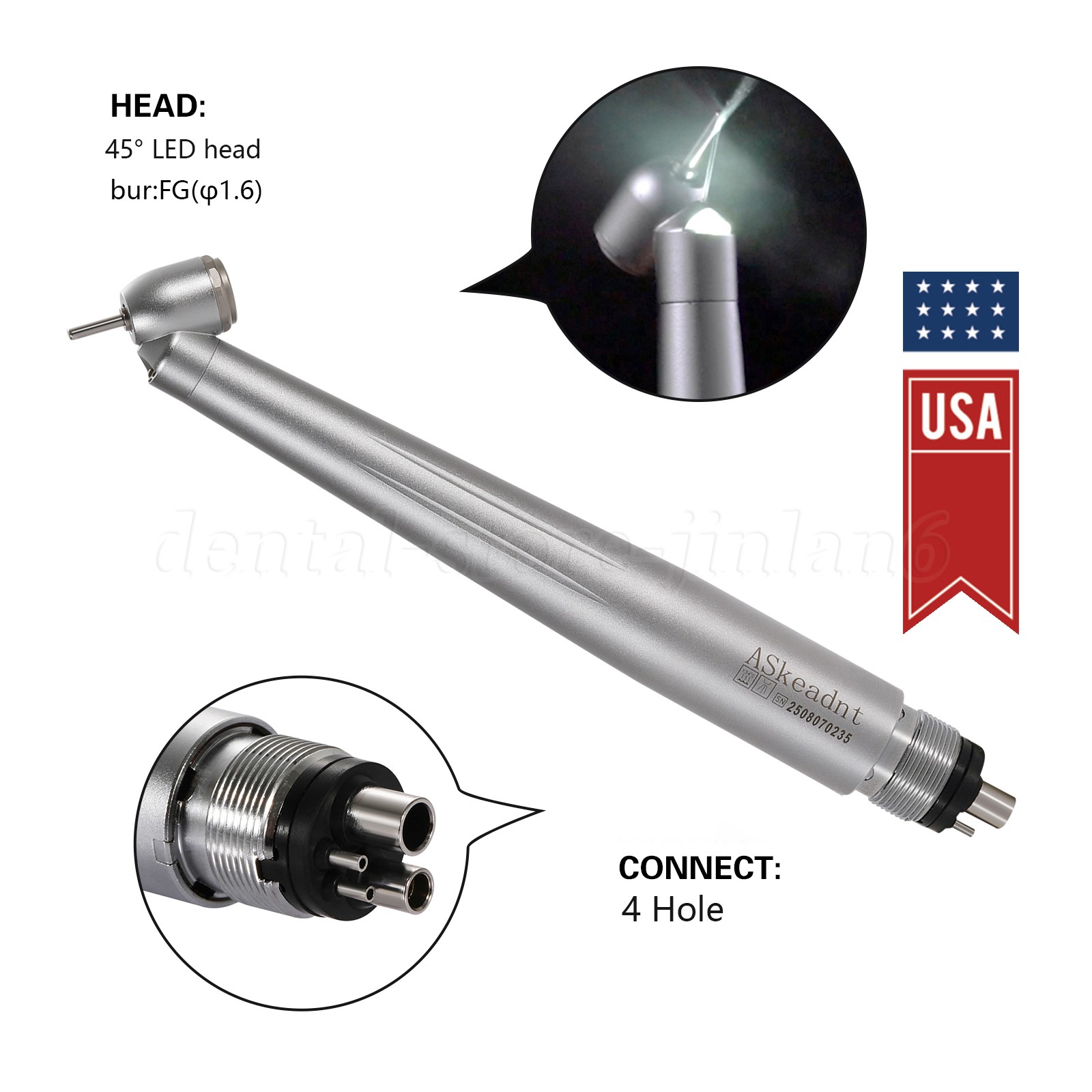 ASkeadnt Dental 45° LED High Speed Handpiece E-generator Push Button 4H