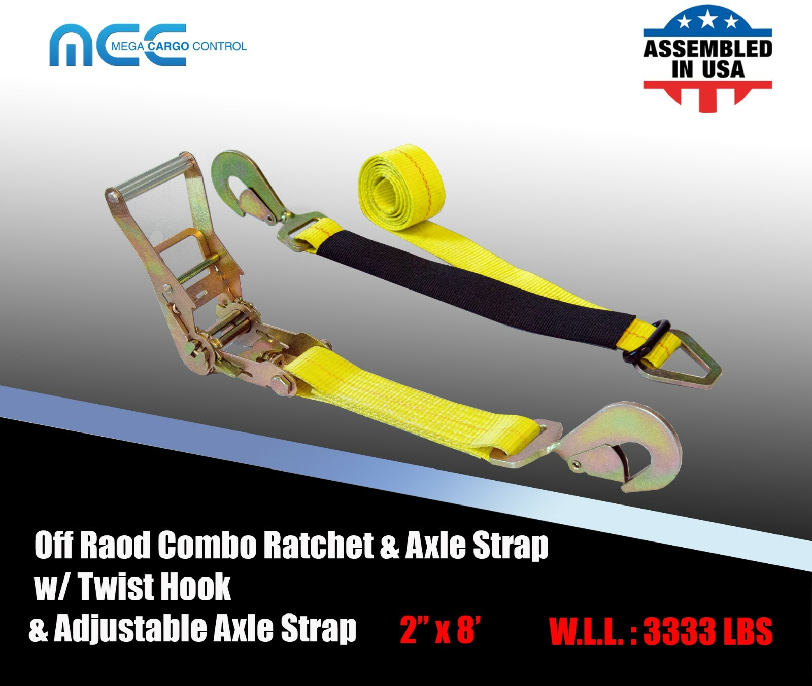 USA 2″ x 8′ Axle Strap Car Trailer Hauler Ratchet Tie Down Strap w/ Snap Hook