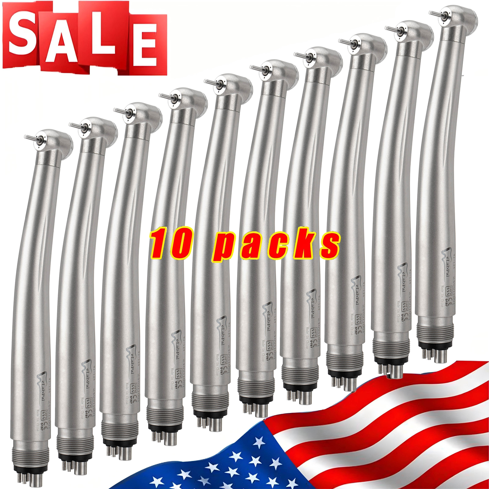 Triple Water Spray 10Pcs Dental High Speed Handpiece Push Button 4Hole Autochuck