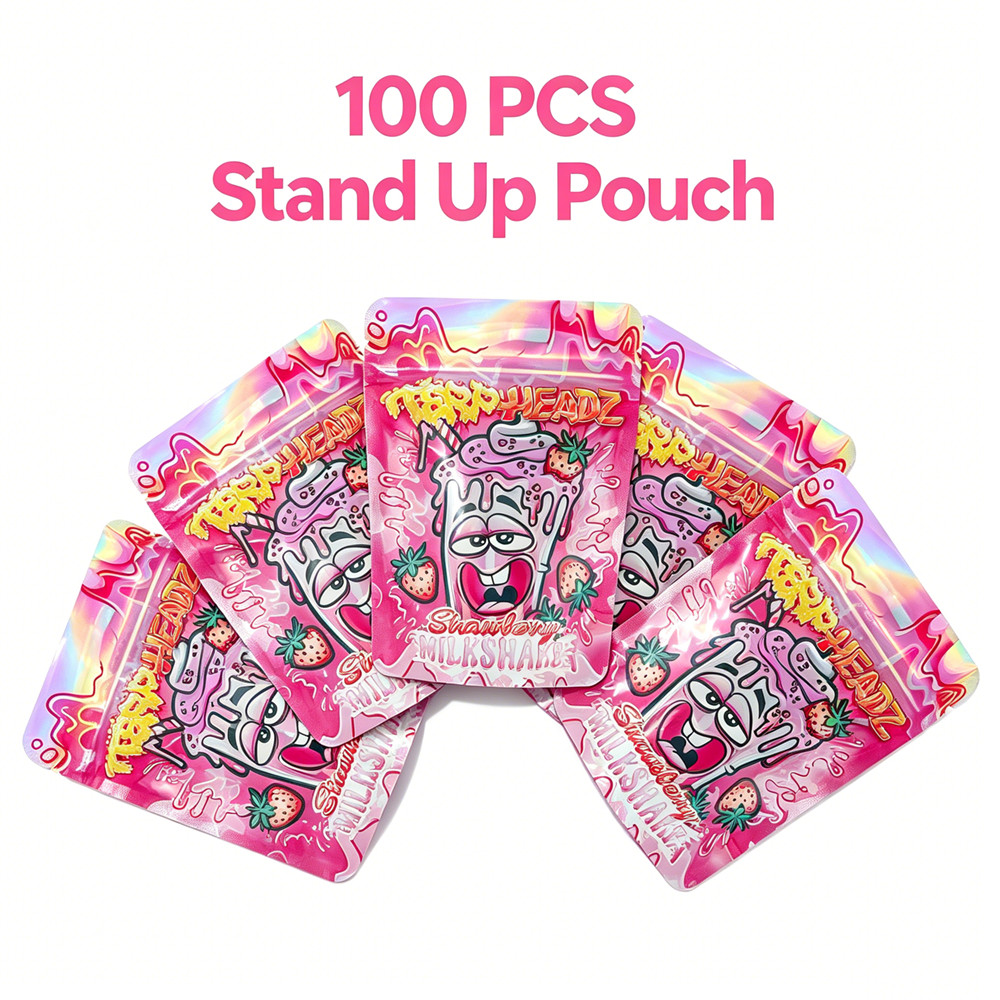 Smell Proof 3.5g Cartoon Print Mylar Bags 100pcs Zip Seal Stand Up Gummies Bags