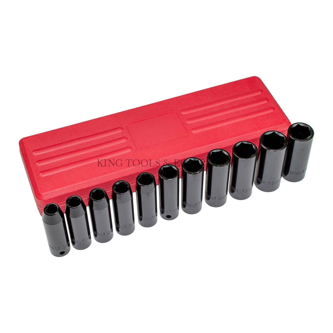 New King 1/2″ Dr Drive Deep Impact Socket Set METRIC 12pc Made in Taiwan