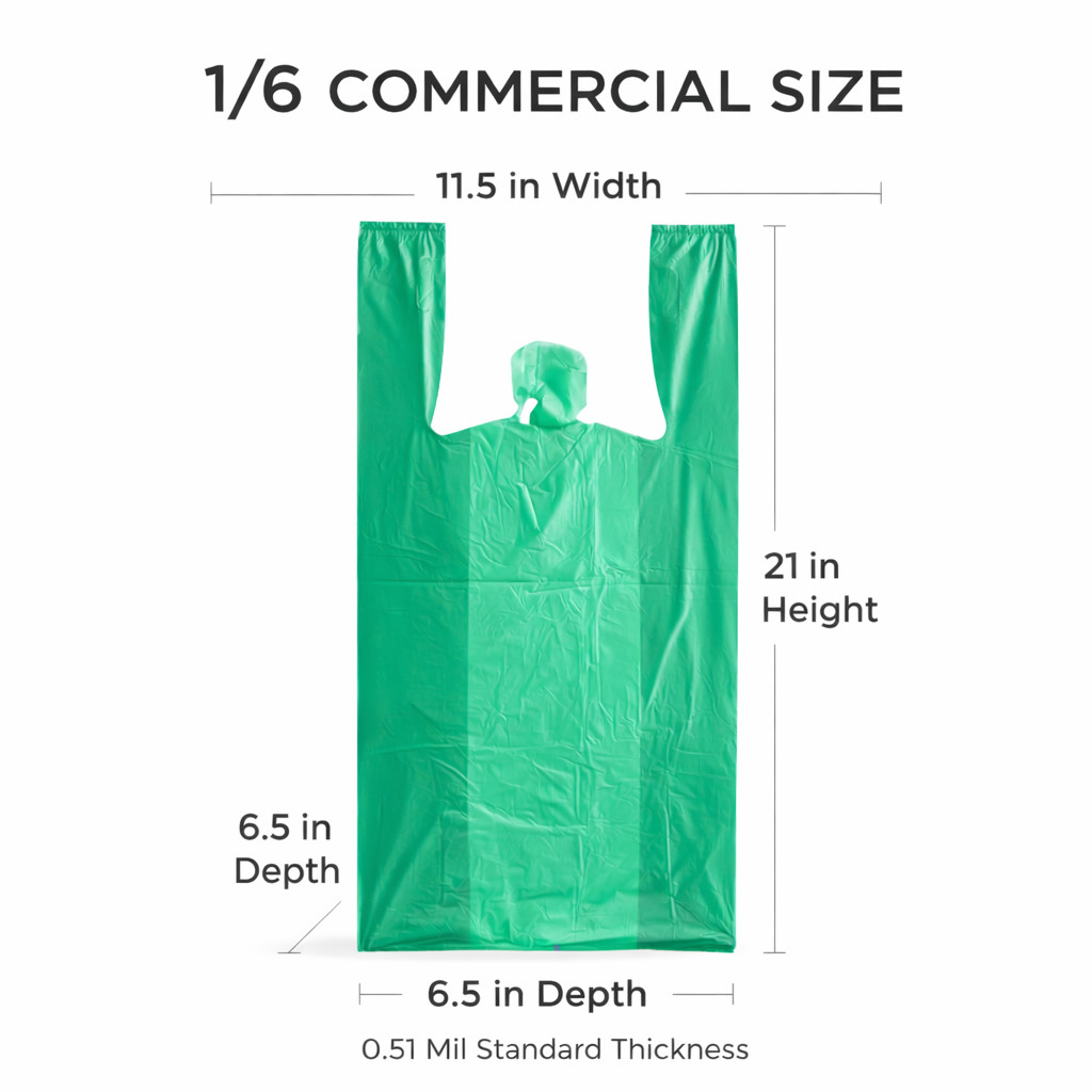Bags 1/6 Large 21 x 6.5 x 11.5 Green T-Shirt Plastic Grocery Shopping Bags