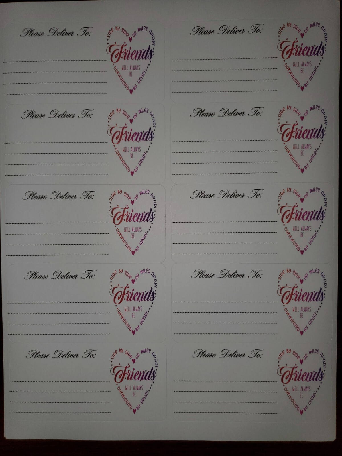 3 Sheets please deliver to address shipping labels (PDT) pen pal, mail
