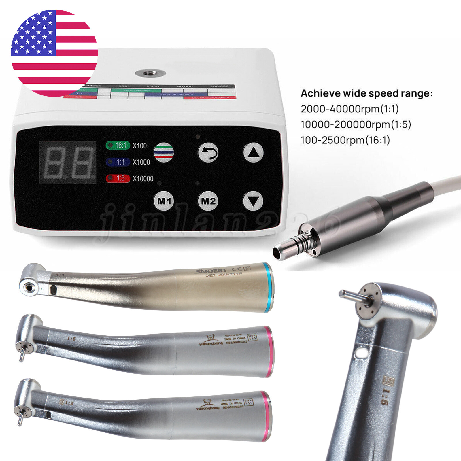 NSK Style Dental LED Brushless Electric Micro Motor/ 1:5 Increasing Handpiece US