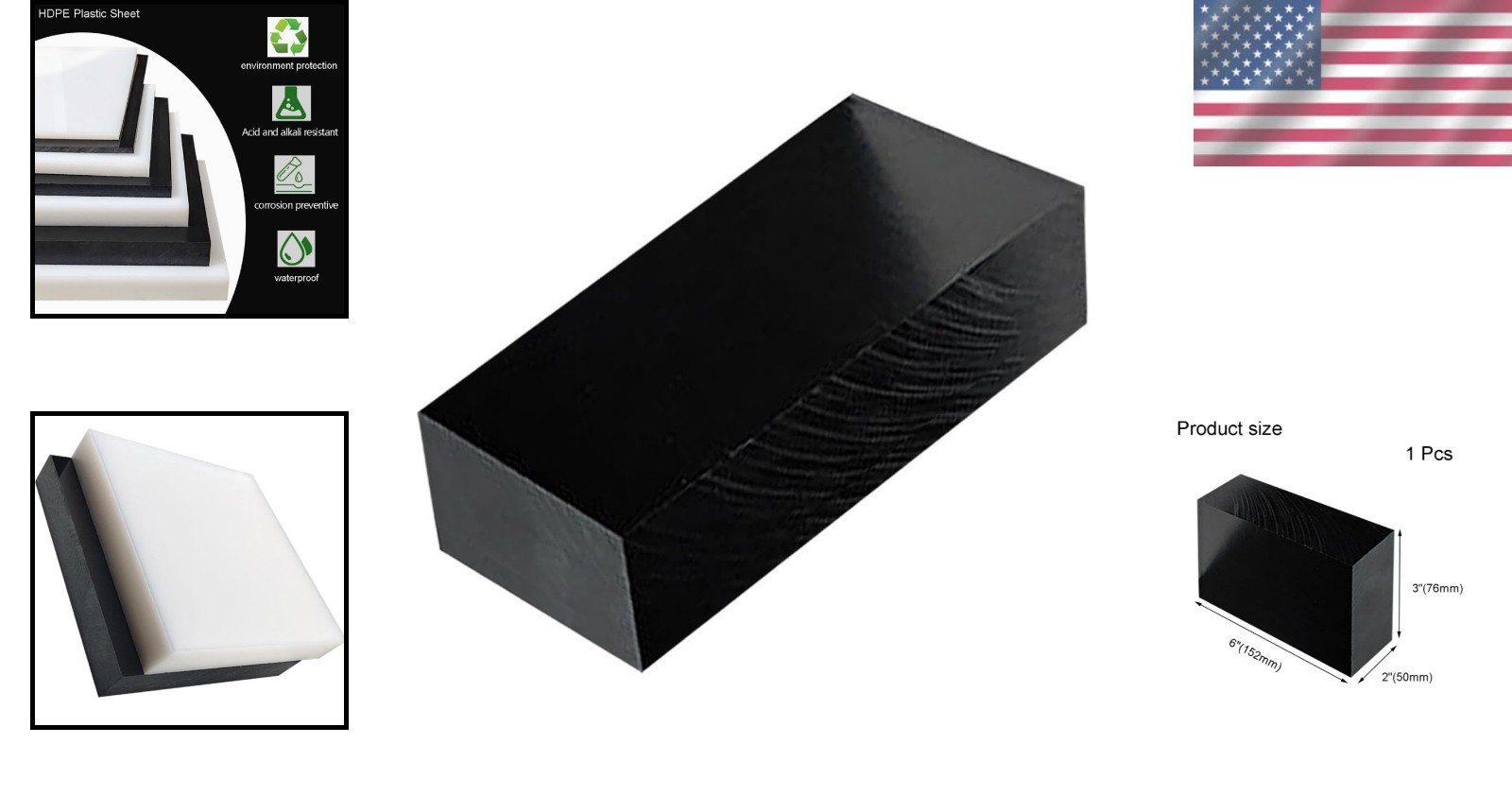 High-Density Polyethylene (HDPE) Plastic Block 2″ Thick – 3″ x 6″ HDPE Plasti…