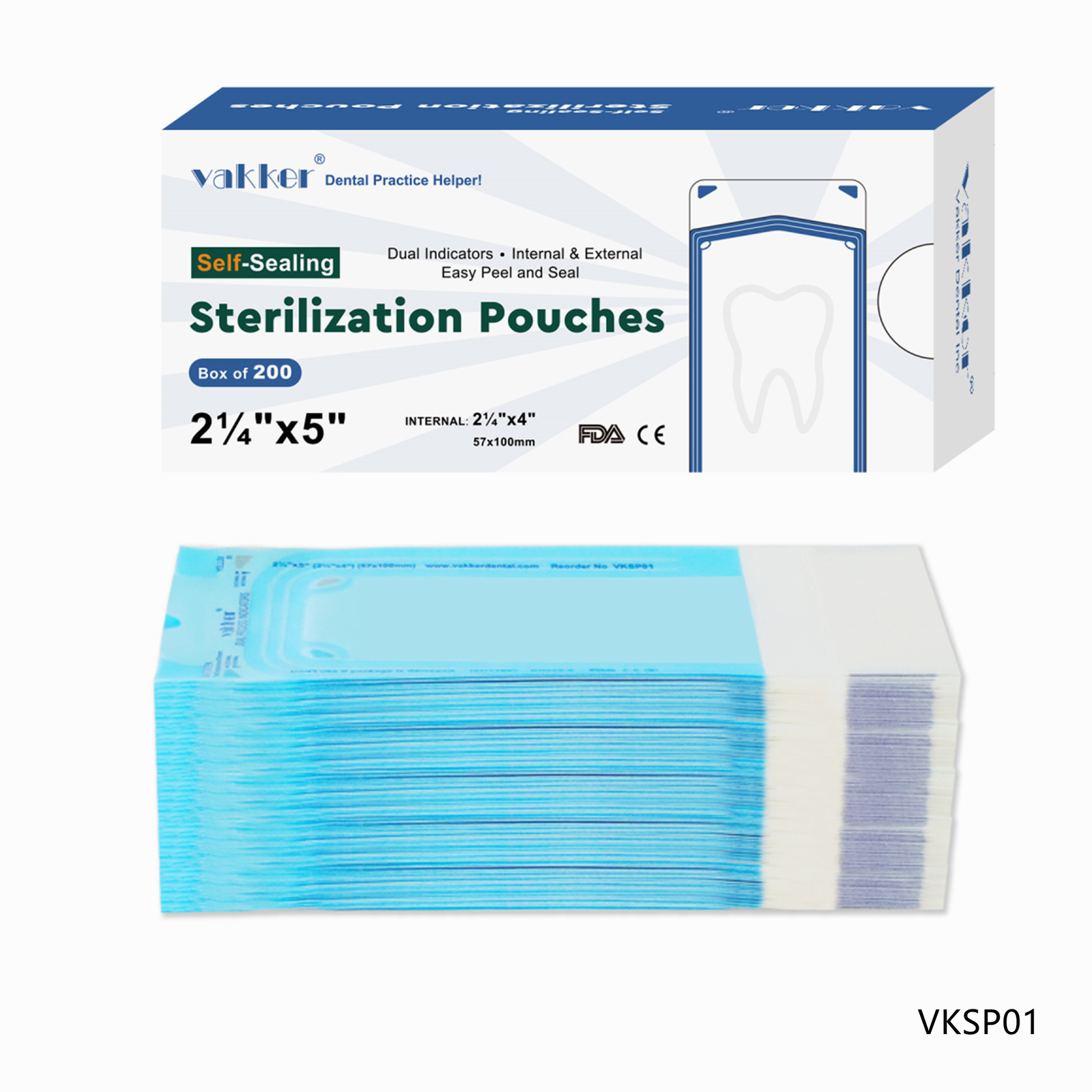 2000pc 2.25″ x 5″ Self Sealing Dental Sterilization Pouches Autoclave Bag