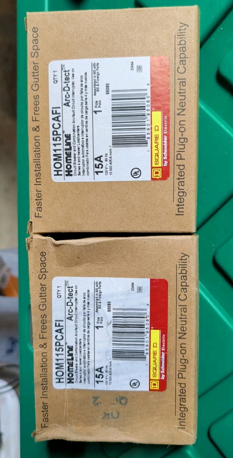 Lot of 2 NEW Square D HOM115PCAFI 15A 1P AFCI Plug-On Neutral