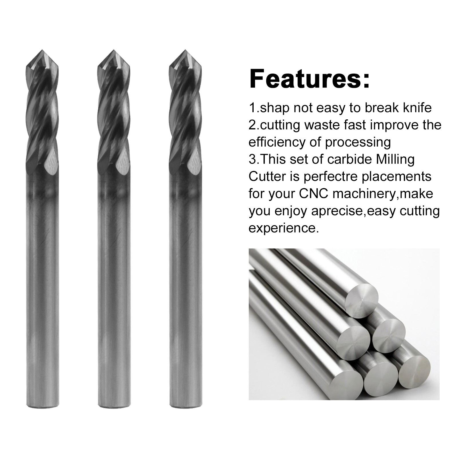 5Pcs 4 Flute 90 Degree 3/16″ x 5/8 “x 2” Solid Carbide Drill Mill – AlTiN Coated