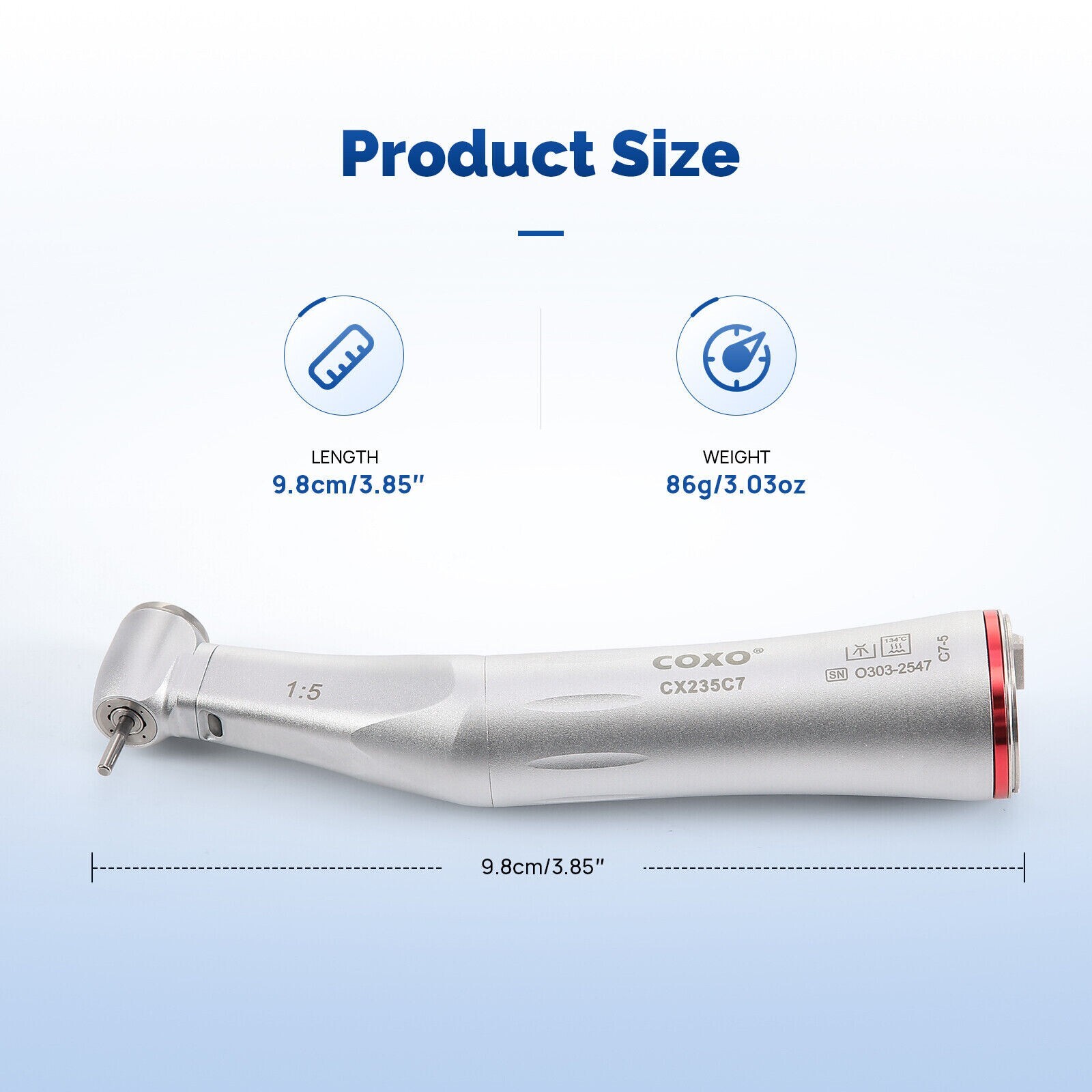 COXO Dental Optic Fiber LED 1:5 Contra Angle Inner Channel Handpiece LED Head