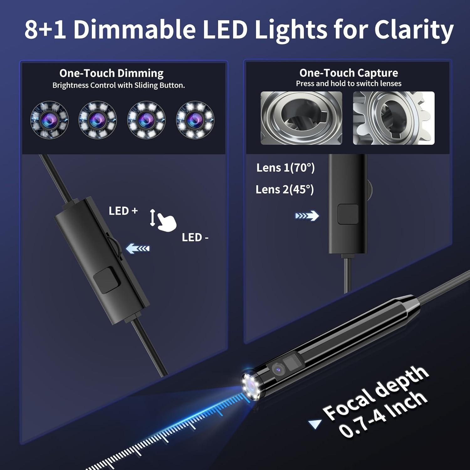 High Compatibility Endoscope Camera, 8 Adjustable LEDs