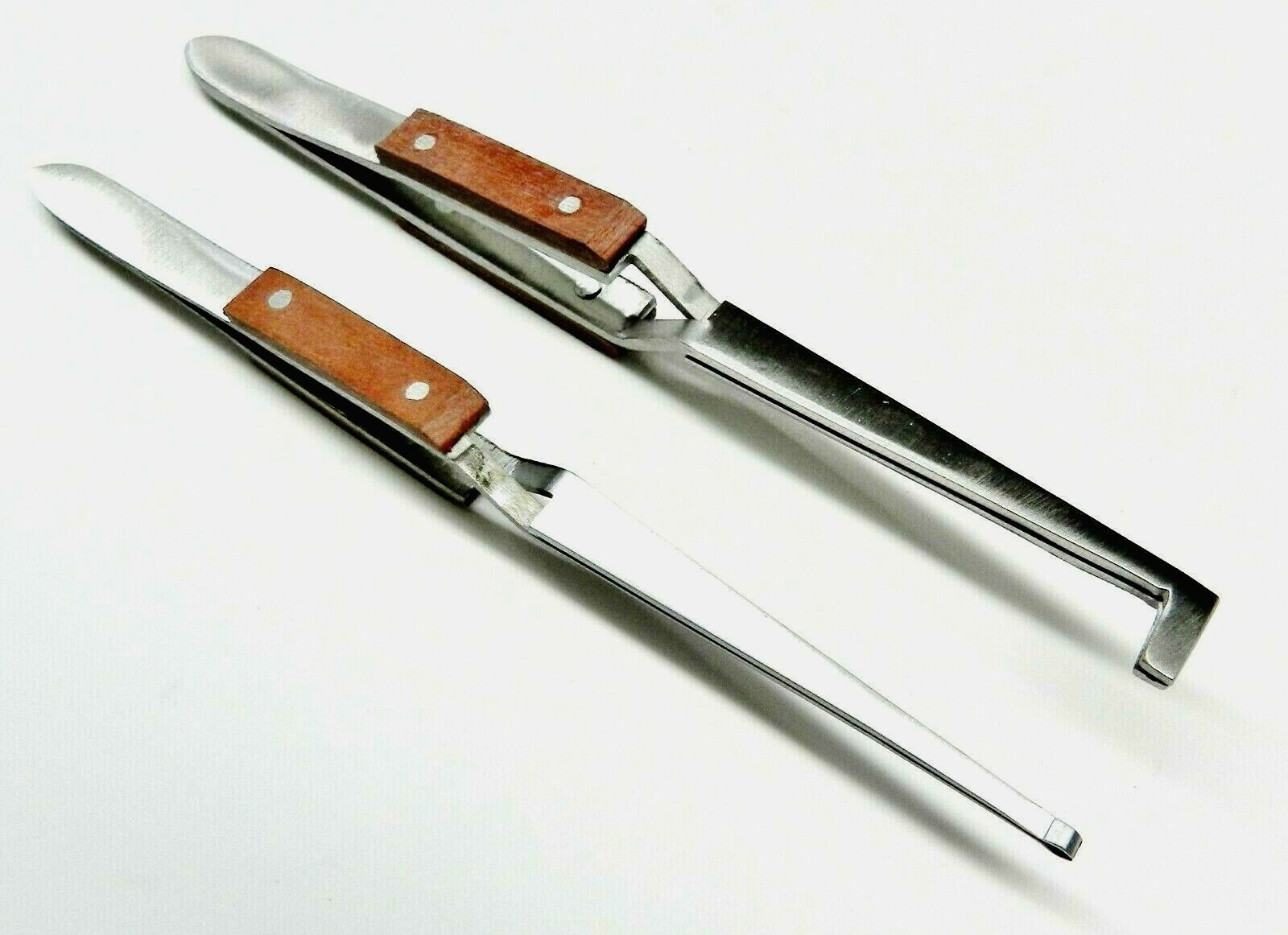 2 Fiber Grip Tweezers Cross Locking Straight & Bent Wire Holding Slotted Tweezer