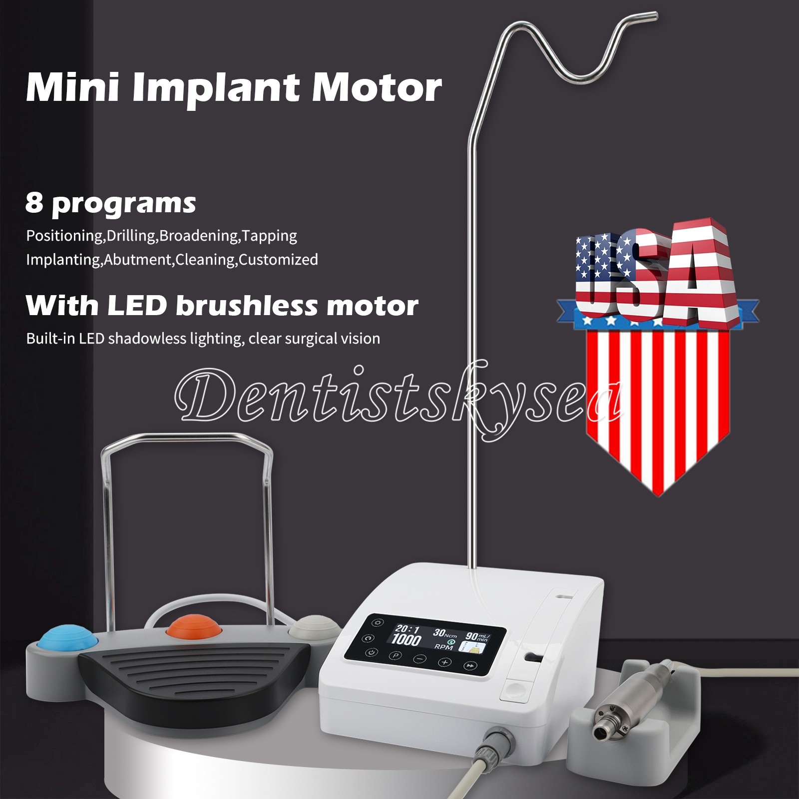 Dental Brushless Implant Motor System Surgical 1:1 LED Contra Angle Handpiece DT