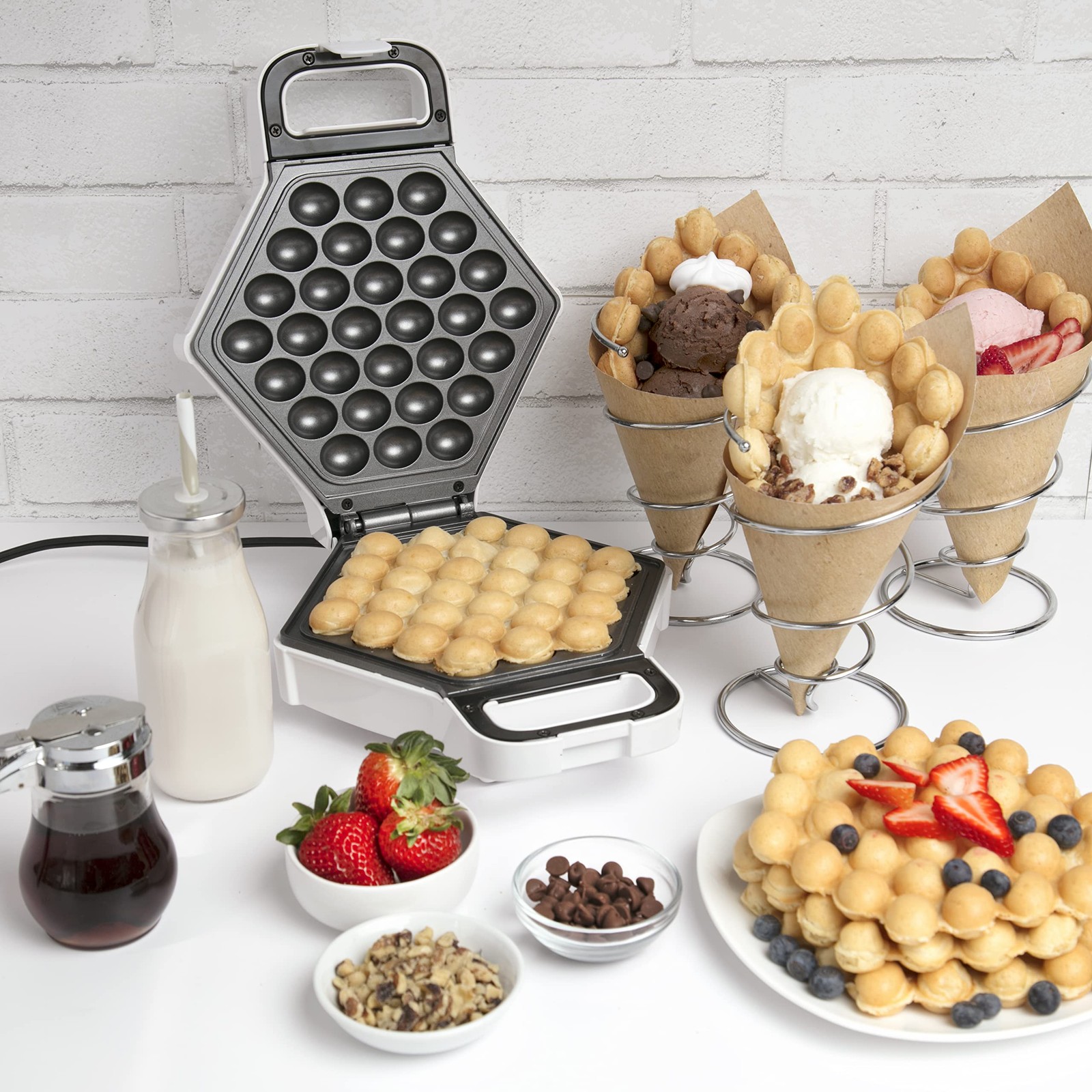 Bubble Waffle Maker- Electric Nonstick Hong Kong Egg Waffler Iron Griddle w Read