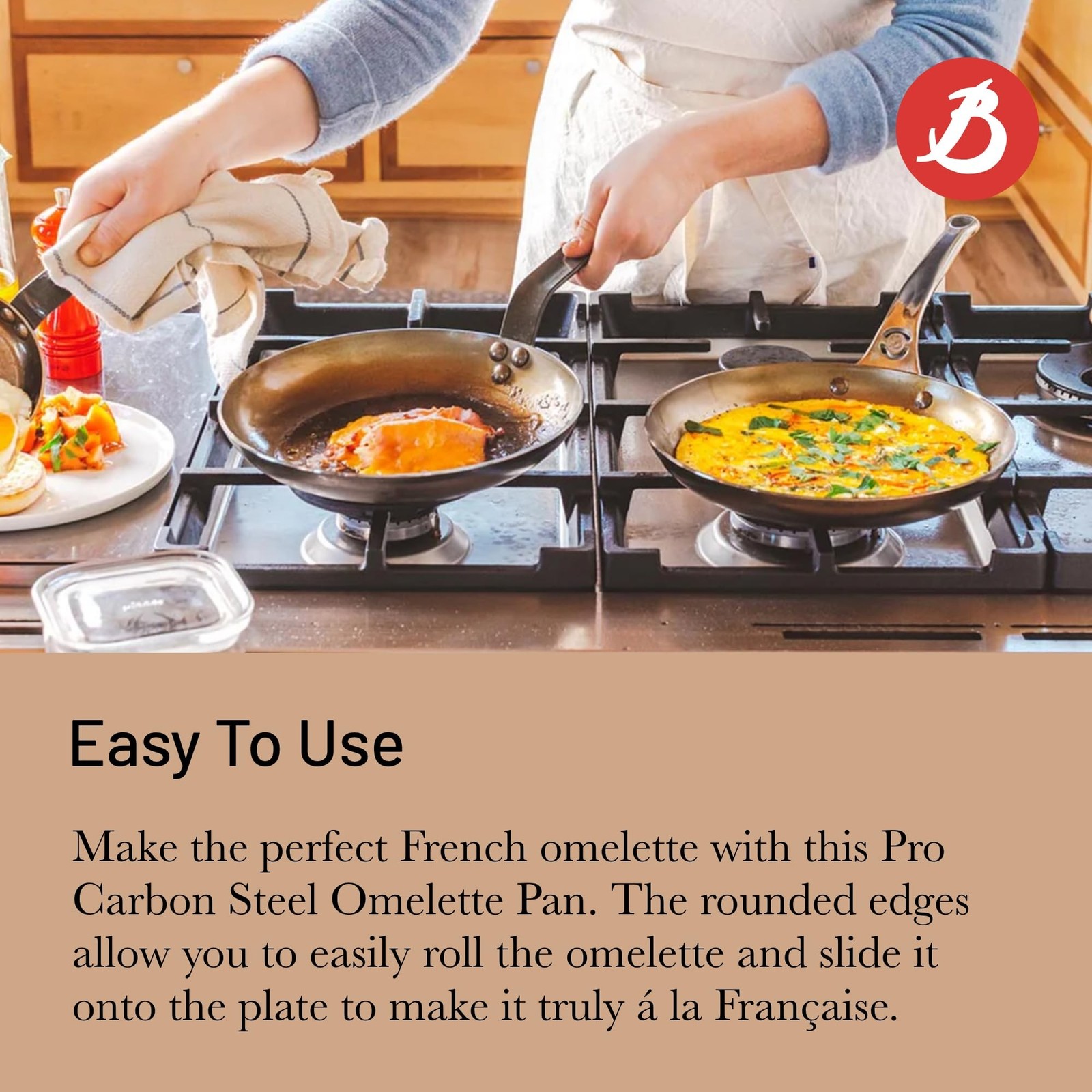 de Buyer MINERAL B Pro Carbon Steel Omelette Pan – 9.5” Diameter, 7.7̶